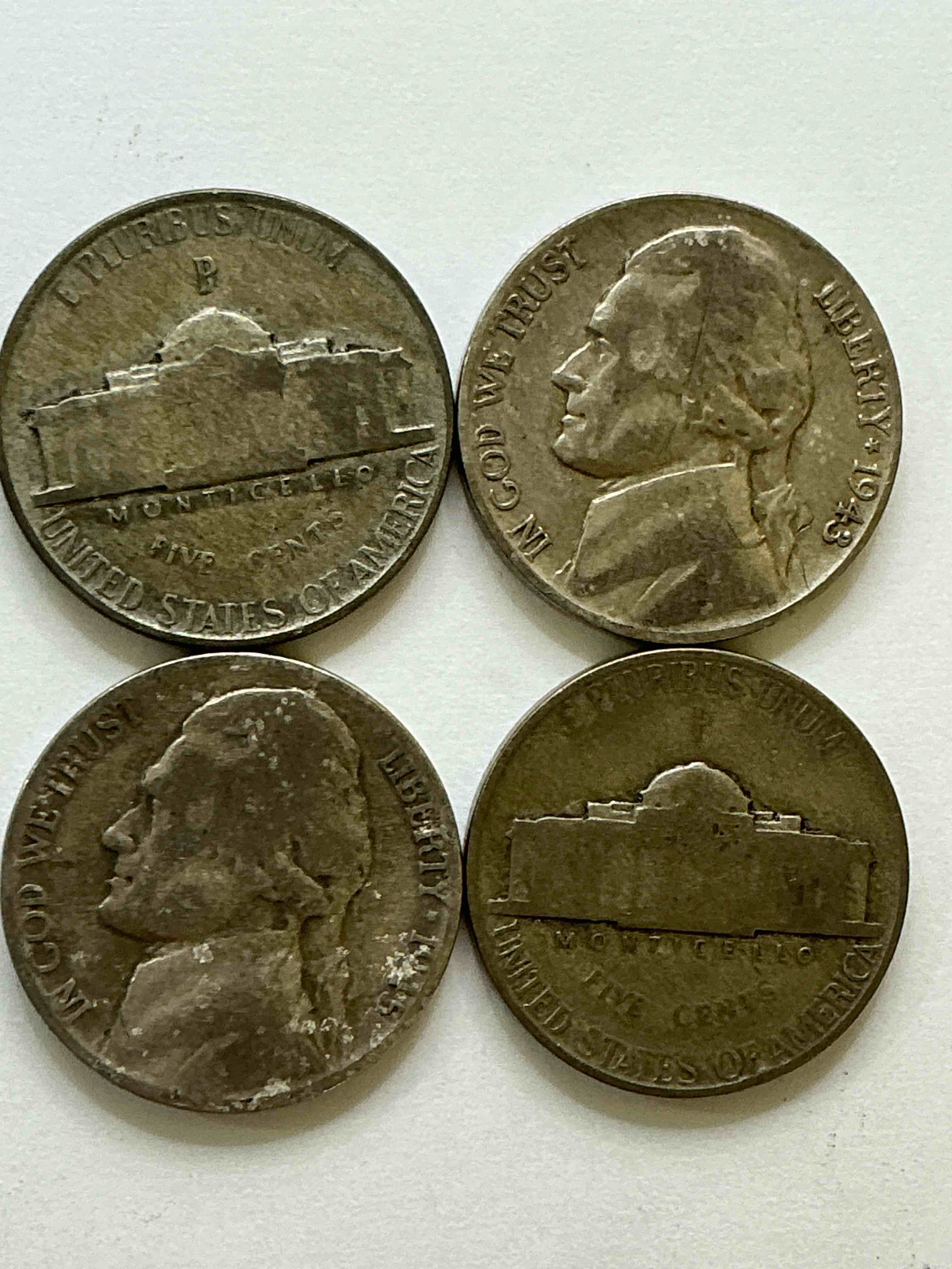 Condition photo showing Good Condition for World War II Silver! Did You Know That Nickels Were Actually Made Of Silver During World War II In 1942- 1945! This Is Because America Needed Nickel To Make Ammunition, So The U.S. Treasury Made Nickels Out Of Partial Silver Instead Of Nickel For These Three Years Only! Own Great Pieces Of Rare World War II Silver. All Silver Nickels Dated… Some At The Height Of The War! Each Nickel Was Minted At 35% Silver, 56% Copper & 9% Manganese. Own Rare Pieces Of Valuable World War II Precious Metal History! Hard To Find!