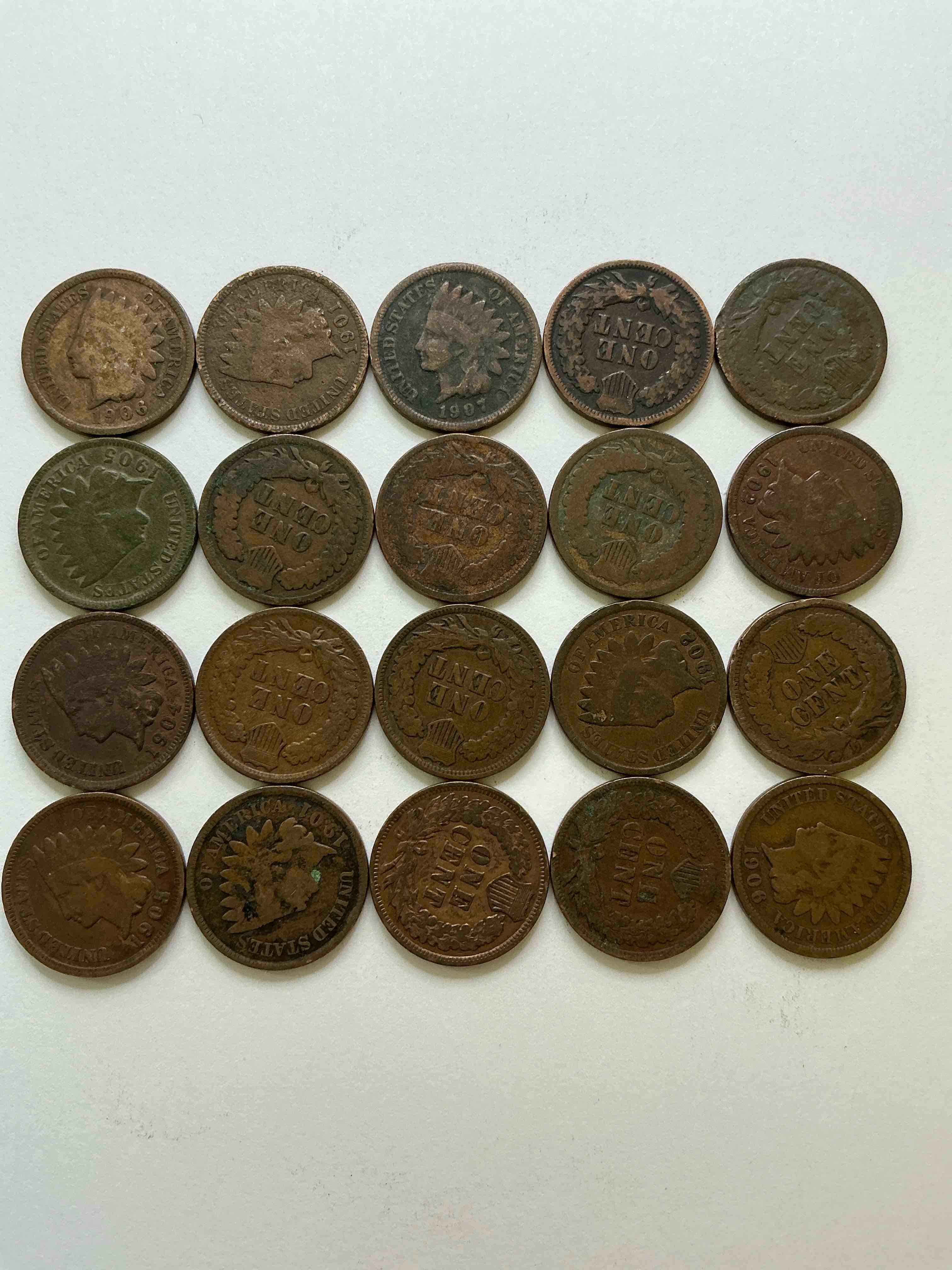 Condition photo showing Good Condition for Indian Head Pennies! These Gorgeous U.S. Pennies Were Minted From 1859-1909 & Have Become Serious Collector Items! The "Indian Head" Design Is Actually A Representation Of Lady Liberty Wearing An Indian Headdress. Here Are Beautiful, Well-Kept Examples Representing Many Different Mint Years! Great For Collecting, Investing & Learning History, & Rare With Visible Dates!