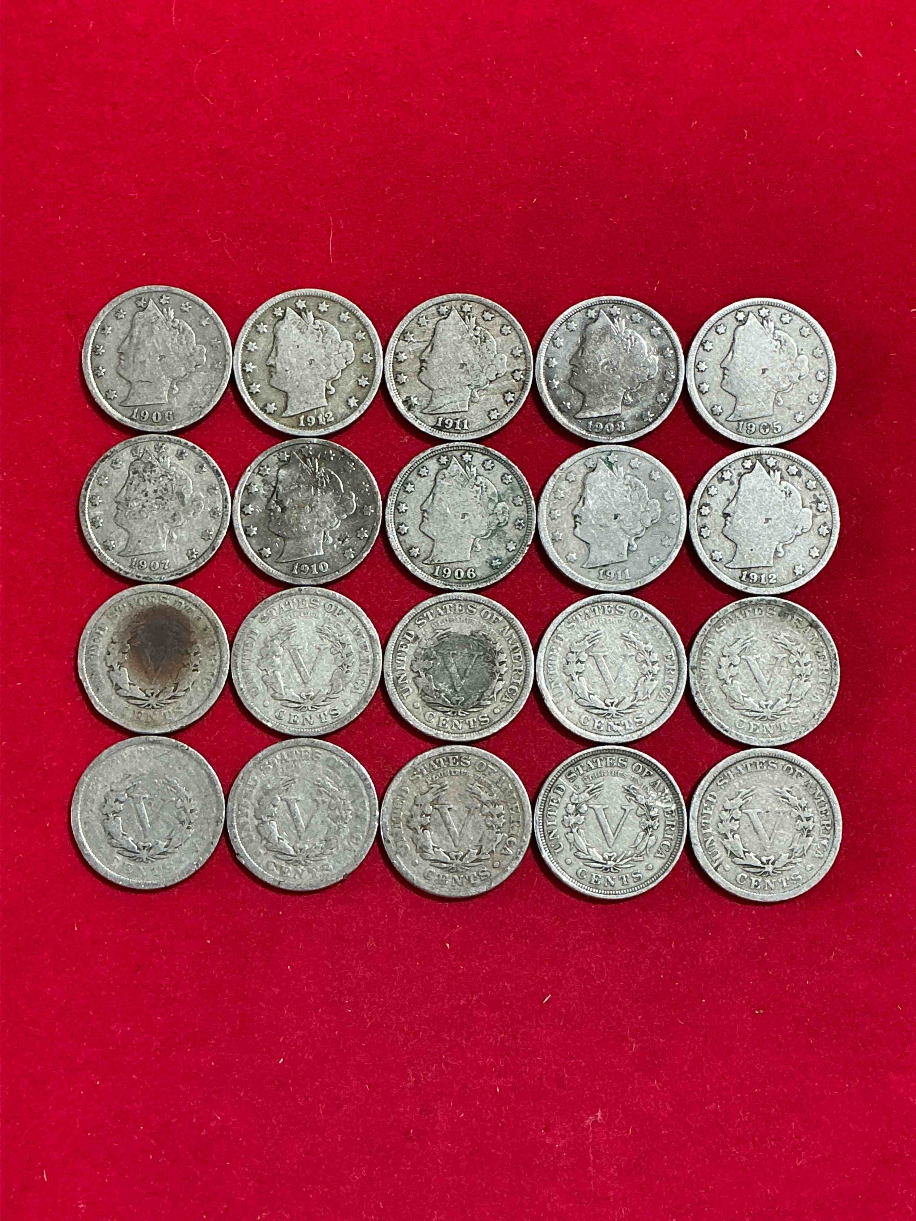 Condition photo showing Good Condition for Antique U.S. V Nickels! Think Of The History These Coins Have Seen!, Liberty Head V Nickels Were Minted Up Until 1913 & Were The Style Of Nickels Before Buffalo Nickels. Own Some Cool Pieces Of History! Rare To See These Coins With The "Date On" In Circulated Condition!