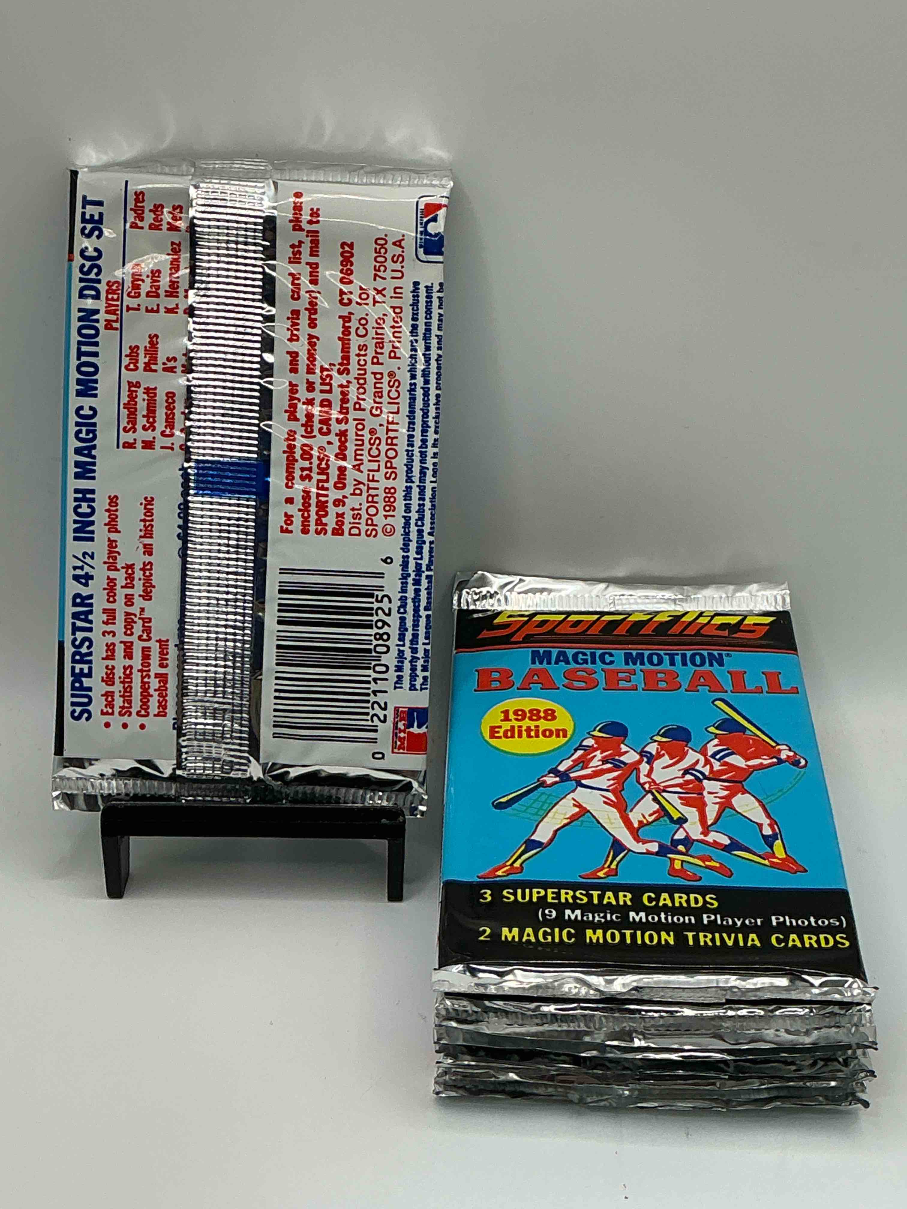 Condition photo showing New/Like New for 1988 Sportflics Magic Motion Baseball MLB Packs, Direct From Retail Sealed Case! Find 3 Superstar Cards & 2 Magic Motion Trivia Cards Per Pack! Great For Any Baseball Fans!  