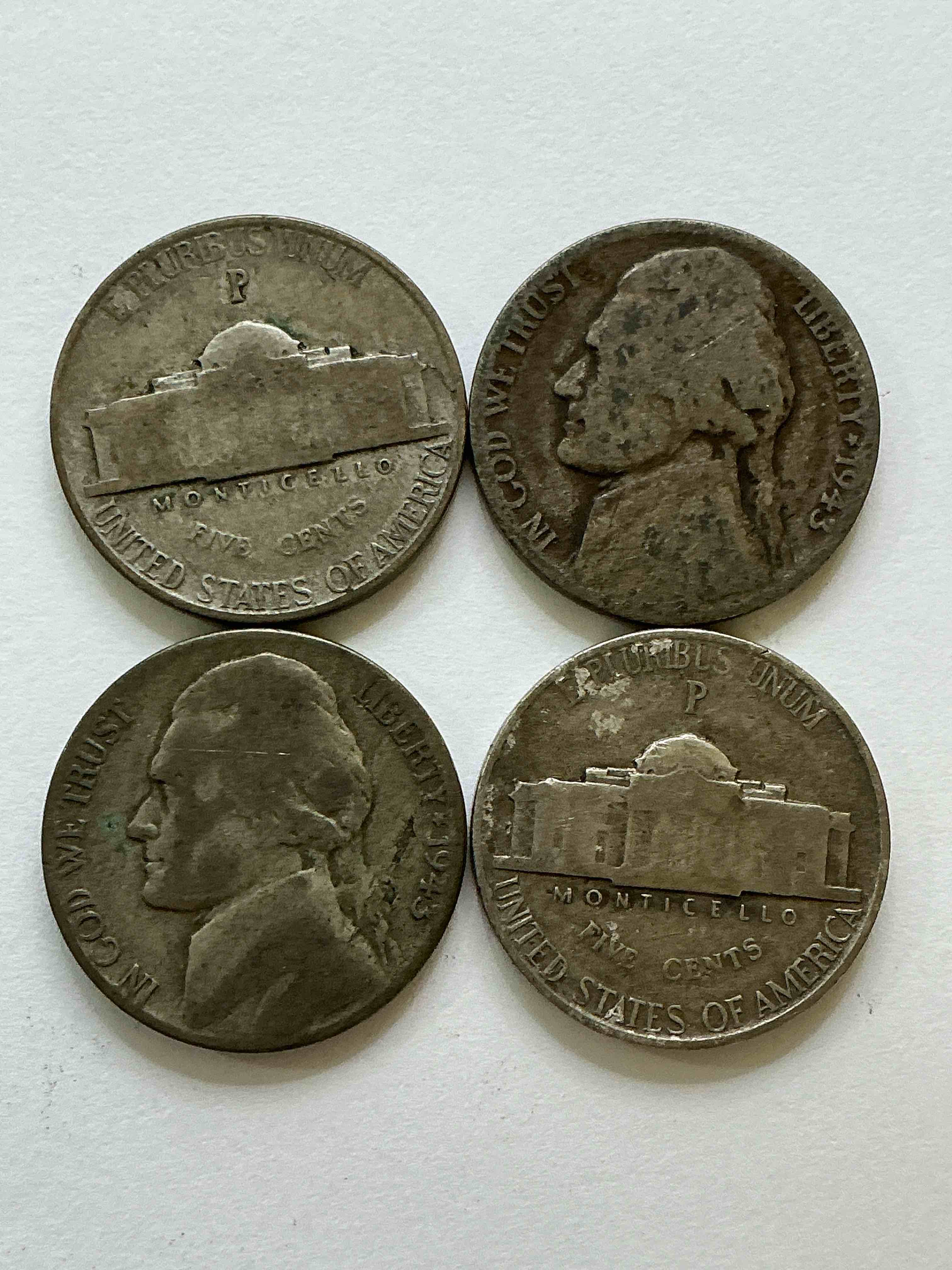 Condition photo showing Good Condition for World War II Silver! Did You Know That Nickels Were Actually Made Of Silver During World War II In 1942- 1945! This Is Because America Needed Nickel To Make Ammunition, So The U.S. Treasury Made Nickels Out Of Partial Silver Instead Of Nickel For These Three Years Only! Own Great Pieces Of Rare World War II Silver. All Silver Nickels Dated… Some At The Height Of The War! Each Nickel Was Minted At 35% Silver, 56% Copper & 9% Manganese. Own Rare Pieces Of Valuable World War II Precious Metal History! Hard To Find!