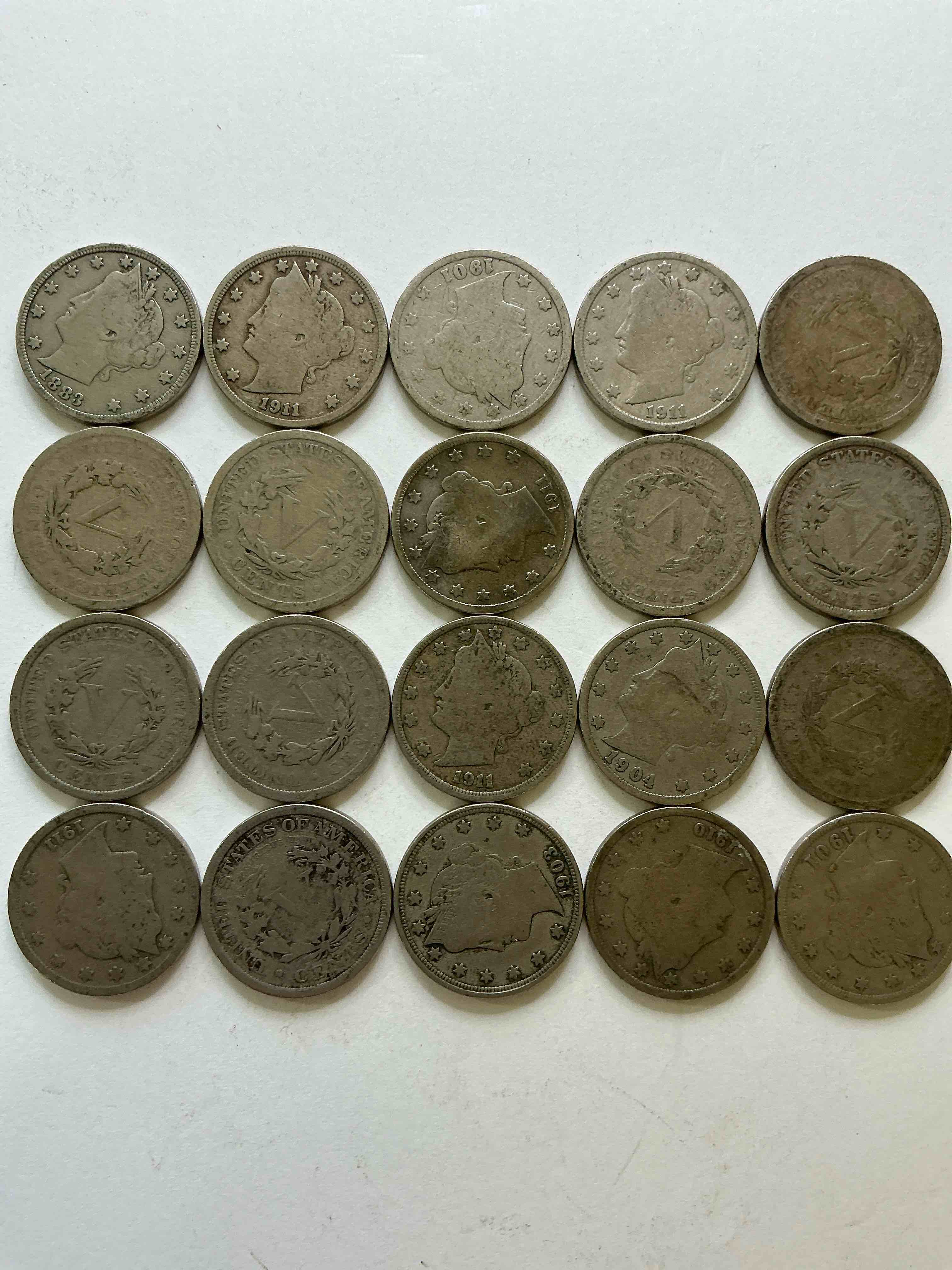 Condition photo showing New/Like New for Antique U.S. V Nickels! Think Of The History These Coins Have Seen!, Liberty Head V Nickels Were Minted Up Until 1913 & Were The Style Of Nickels Before Buffalo Nickels. Own Some Cool Pieces Of History! Rare To See These Coins With The "Date On" In Circulated Condition!