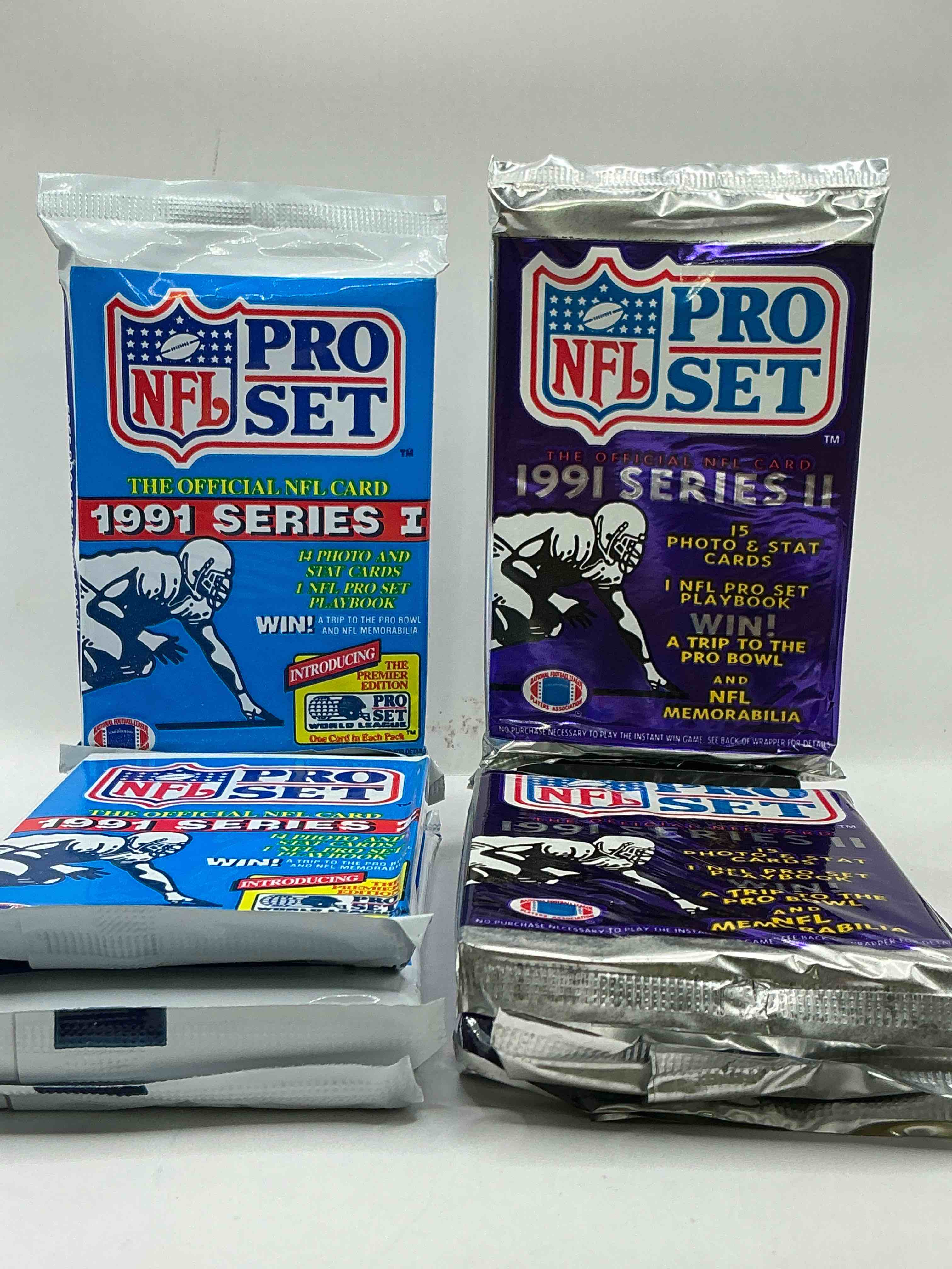 Condition photo showing New/Like New for Wow! 1991 Pro Set Football Sealed Card Packs Series I & II, Direct From Original Retail Case!Highly Sought After By Collectors As This Year Is Loaded With High Profile Cards!Search For Cards From Barry Sanders, Deion Sanders, Troy Aikman, Michael Irvin & Much More! Getting Hard To Find!