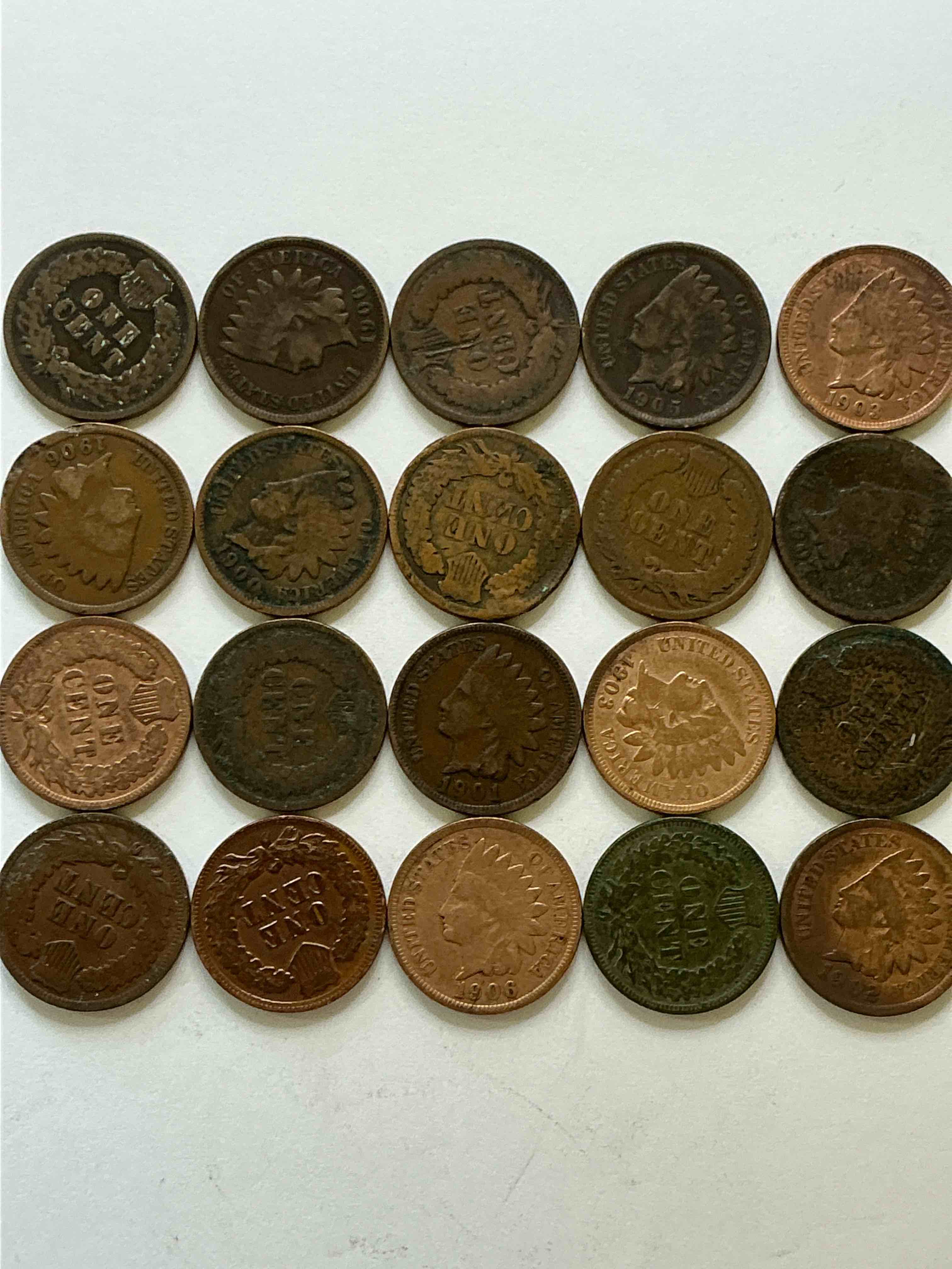 Condition photo showing Good Condition for Indian Head Pennies! These Gorgeous U.S. Pennies Were Minted From 1859-1909 & Have Become Serious Collector Items! The "Indian Head" Design Is Actually A Representation Of Lady Liberty Wearing An Indian Headdress. Here Are Beautiful, Well-Kept Examples Representing Many Different Mint Years! Great For Collecting, Investing & Learning History, & Rare With Visible Dates!