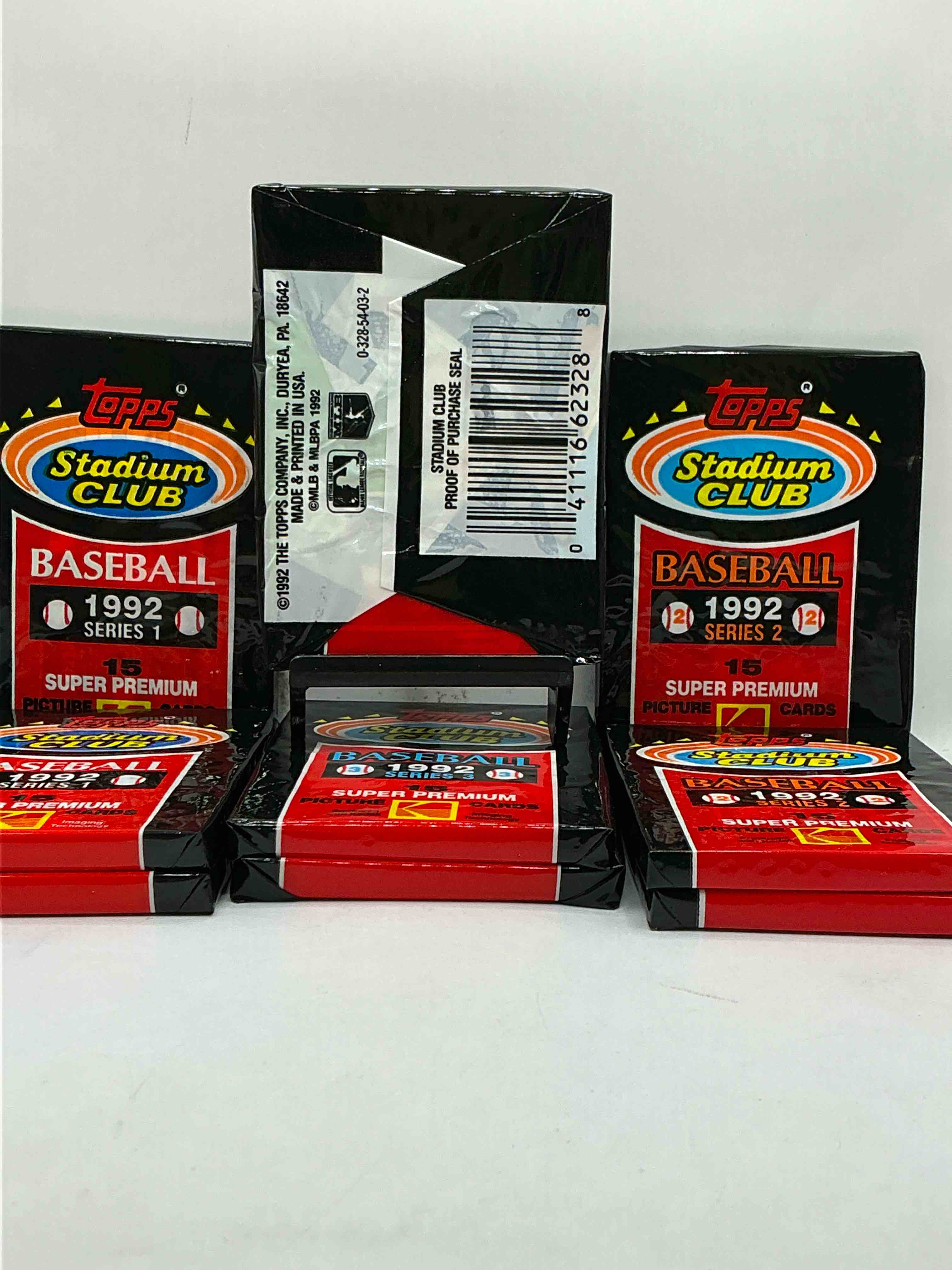 Condition photo showing New/Like New for Ken Griffey Jr!? Frank Thomas!? Baseball Insanity! 1992 Topps Stadium Club Baseball Series I, II & III Unopened Packs, Direct From Box! 15 Premium Baseball Cards In Each Pack! Search For Griffey Jr, Nolan Ryan, Frank Thomas & So Much More!Search For 1980's Stars & Hall Of Famers!