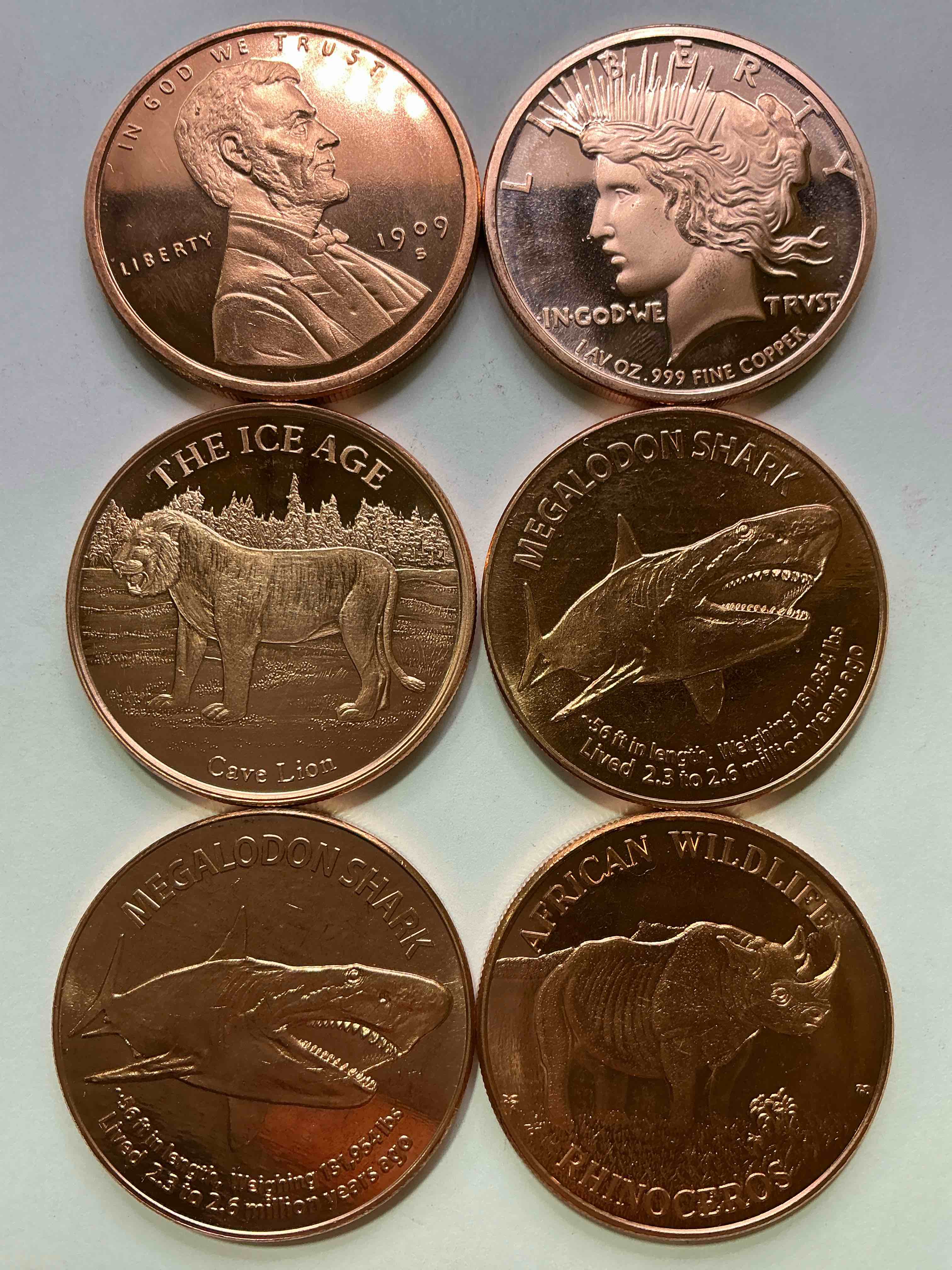 copper craziness! 1oz copper commemorative coins! all different cool & rare designs! awesome american pure copper!