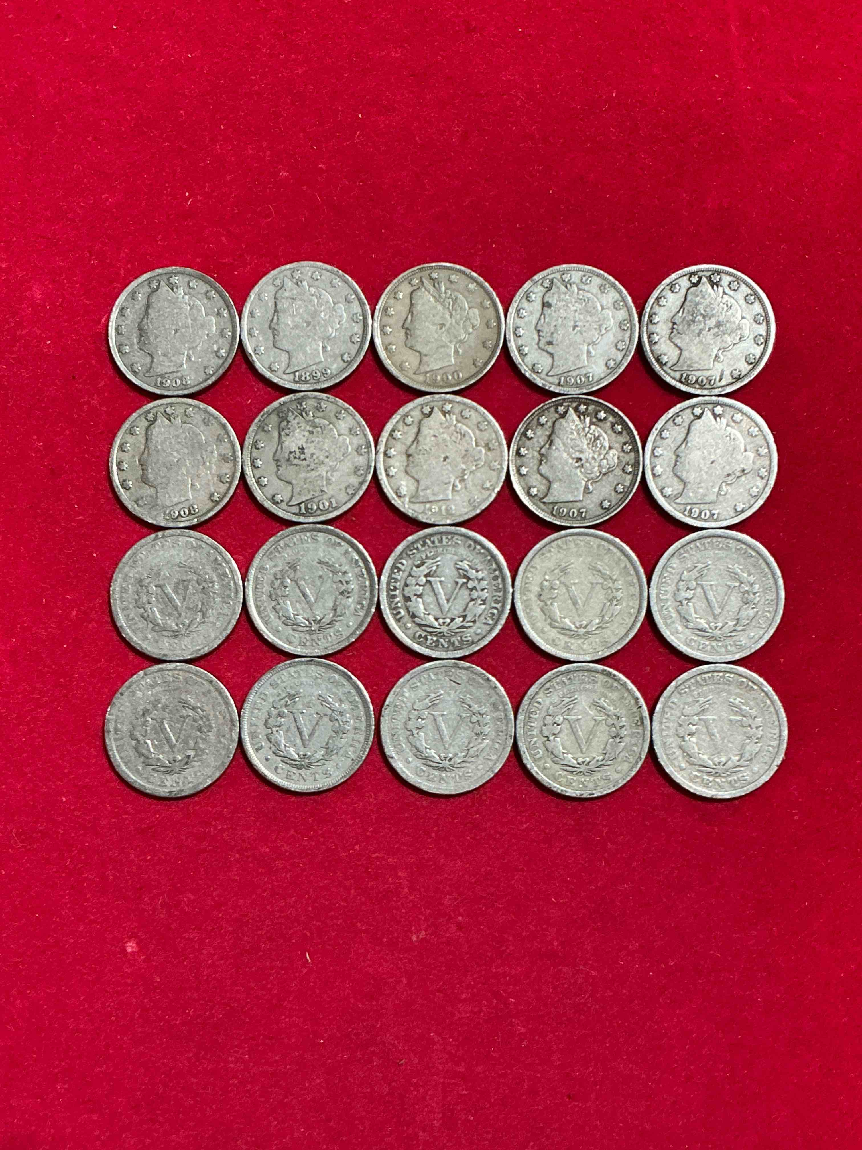 Condition photo showing Good Condition for Antique U.S. V Nickels! Think Of The History These Coins Have Seen!, Liberty Head V Nickels Were Minted Up Until 1913 & Were The Style Of Nickels Before Buffalo Nickels. Own Some Cool Pieces Of History! Rare To See These Coins With The "Date On" In Circulated Condition!