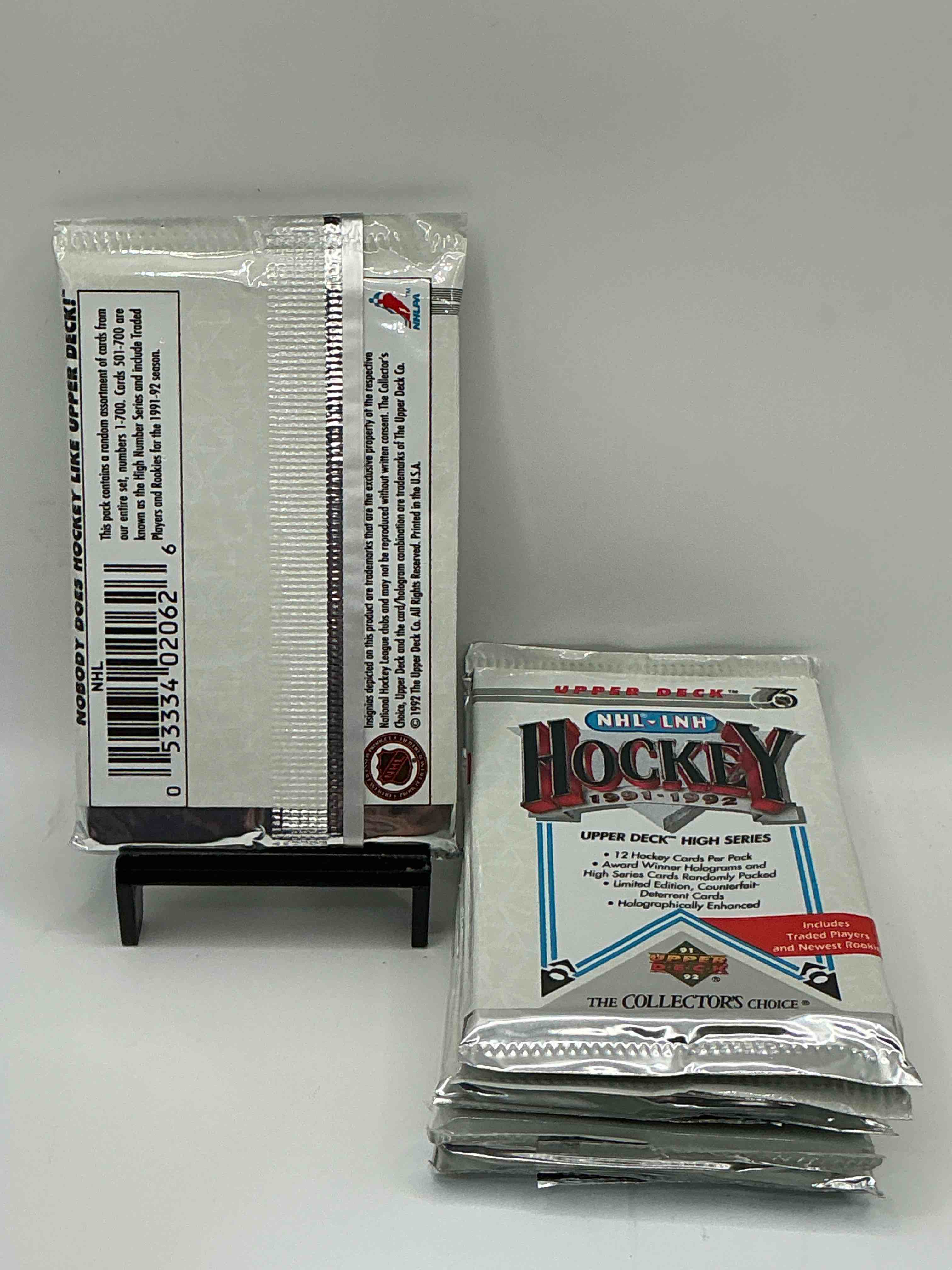 Condition photo showing New/Like New for Wow! 1991-92 NHL Upper Deck High Series Hockey Packs! Look for All Of Your Favorite Stars From The 90’s In These Rare Packs!