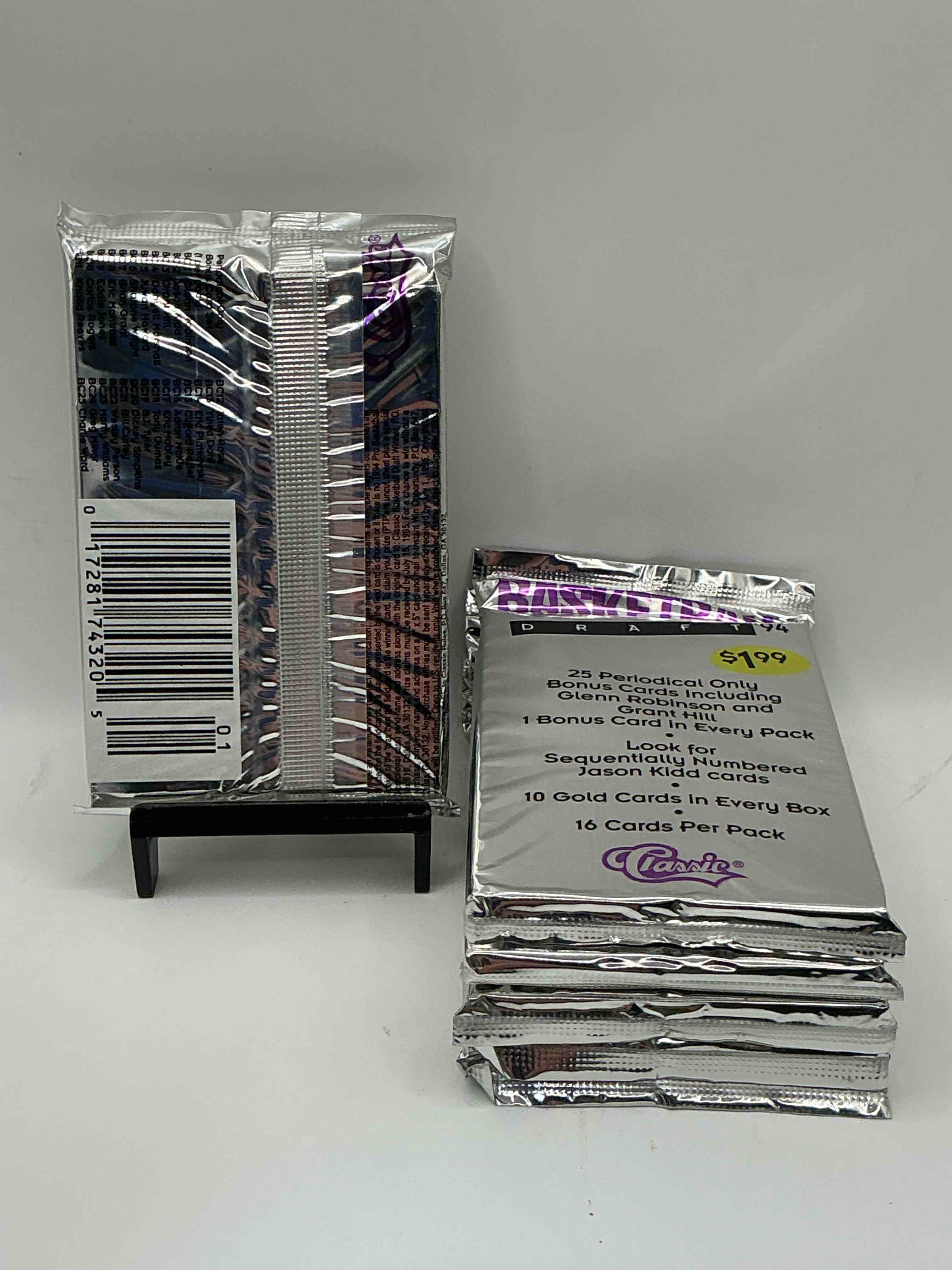 Condition photo showing New/Like New for 1994 Classic Draft Picks Unopened Basketball Packs! Search For Jason Kidd & Grant Hill Rookies, Along With Other Big Names From The Year! Look For Exclusive Illustrated Cards & Numbered Cards Too!