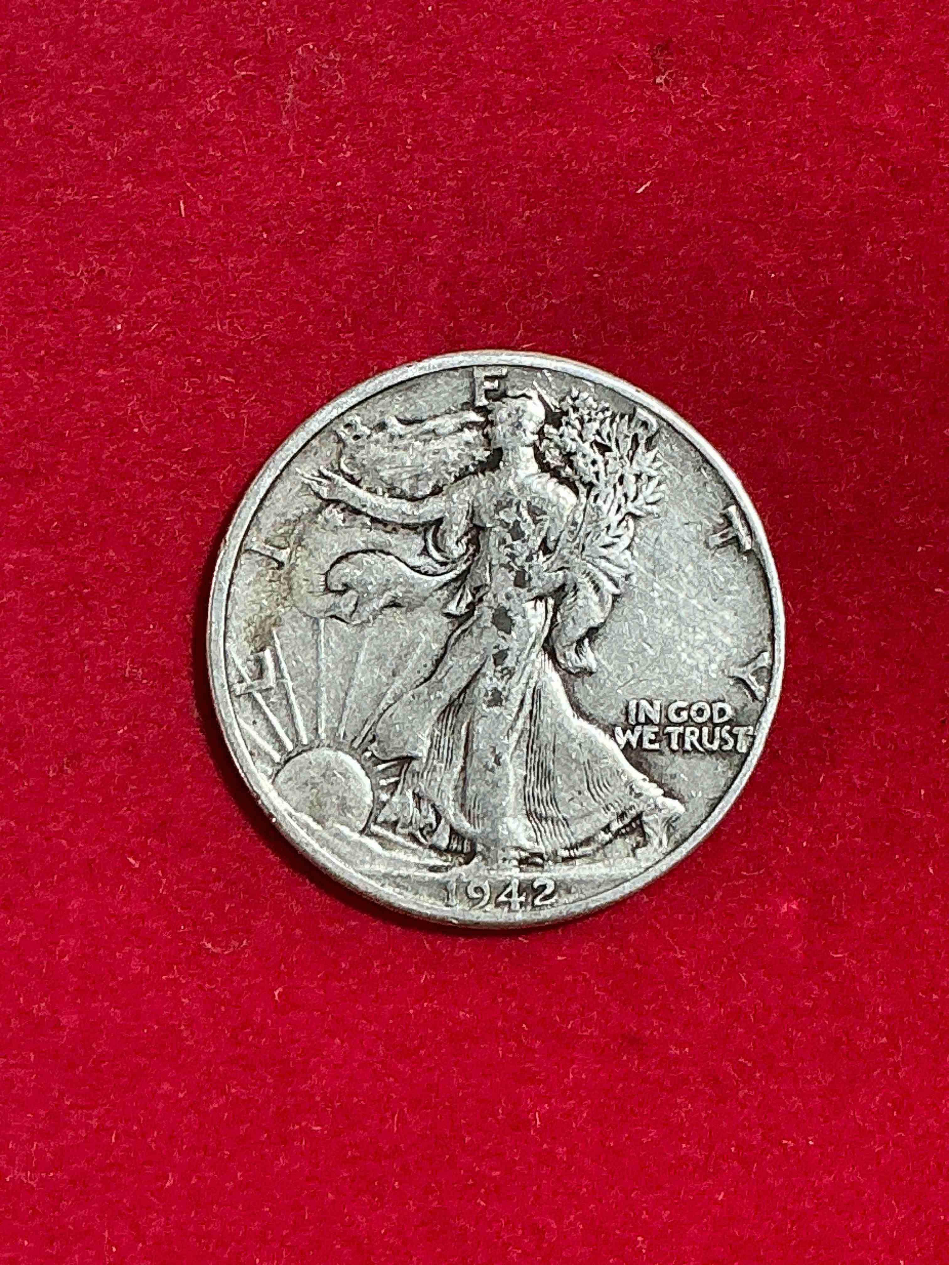 World War II Era Silver! Antique U.S. Silver! Liberty Walking Silver Fine U.S. Silver Half Dollar! This Striking Half Dollars Were Minted From 1916-1947 & Have Become Some Of The Most Collectible Coins In History! Here Is A Striking Appears Uncirculated Example From 1942! Liberty Walking Coins Are 90% Fine U.S. Silver, A Great Investment In Precious Metal!