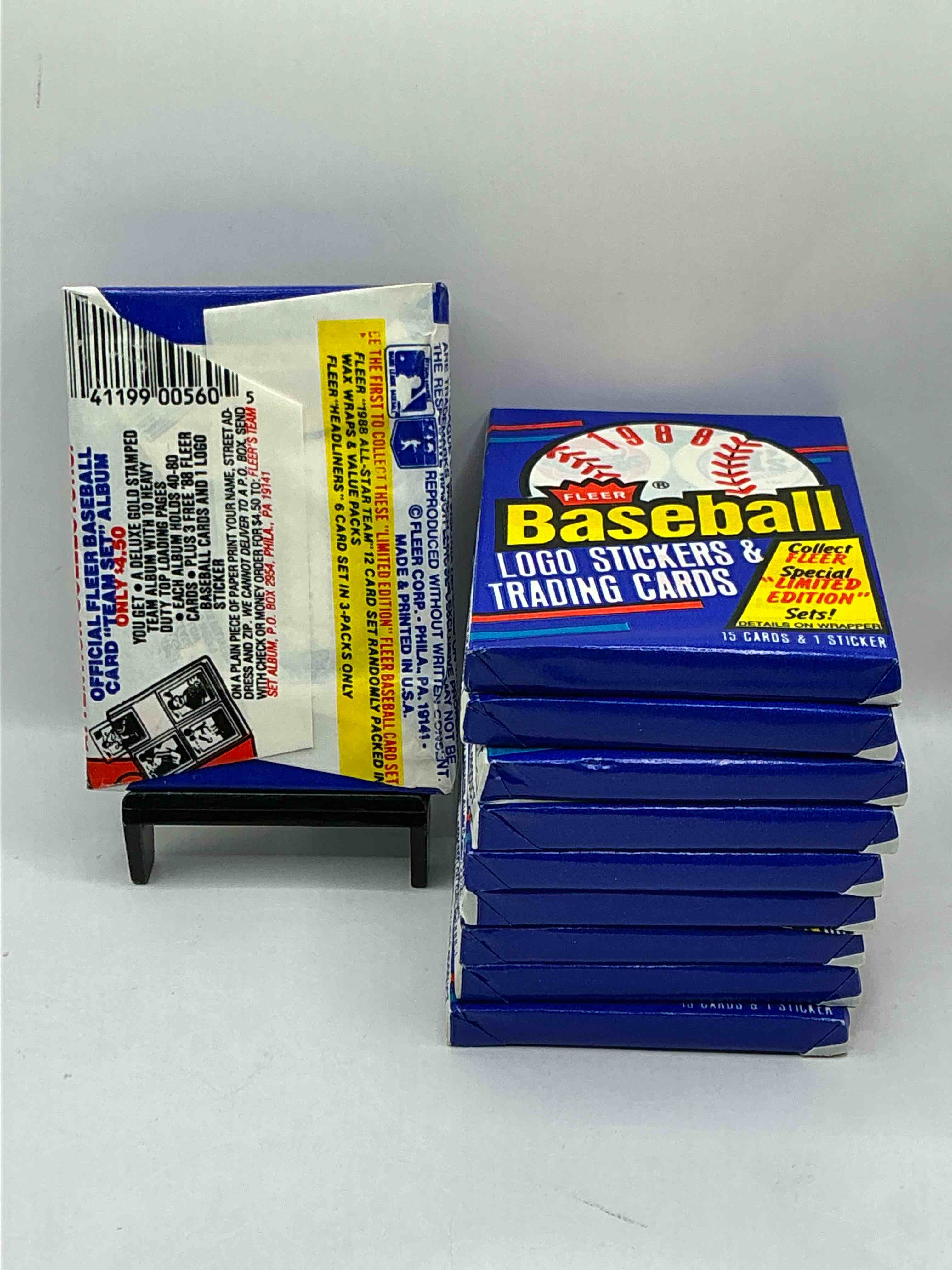 Condition photo showing New/Like New for 80's Vintage! 1988 Fleer Baseball Unopened Packs! Direct From Original Box! Search For Valuable Don Mattingly & Nolan Ryan Cards!