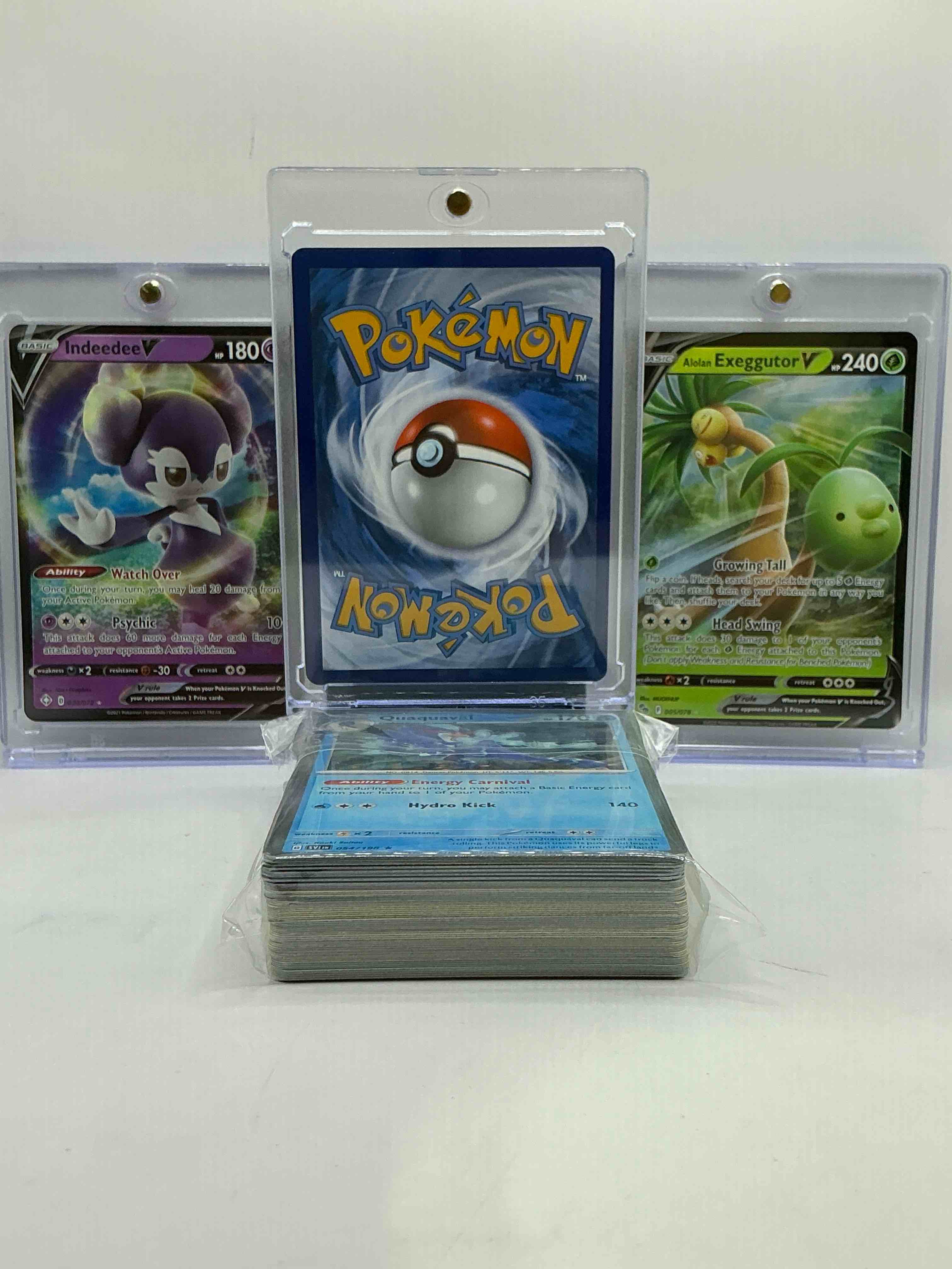 Condition photo showing New/Like New for Indeedee V, Exeggutor V & More! WOW! Pokémon Party! This 50 Card Lot Includes Commons & More! Monsters Galore!