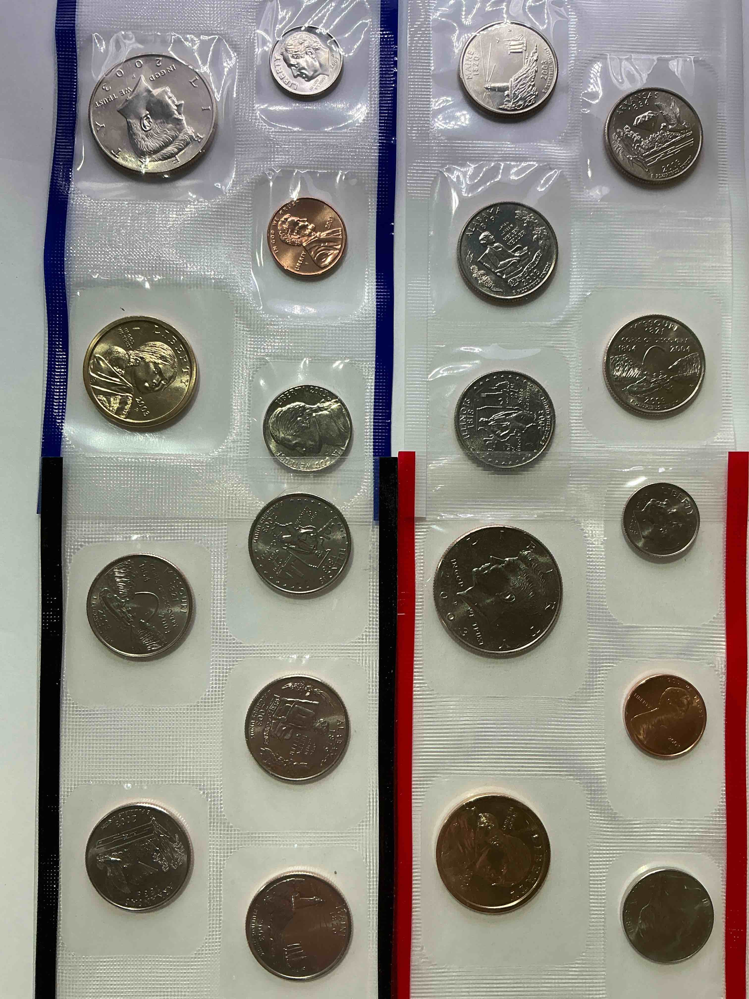 Condition photo showing New/Like New for 2003 Uncirculated Mint Coins! 20 Coins From Philadelphia & Denver! 20 Coin Uncirculated Lot, With State Quarters, Nickels, Half Dollars, Dimes, Pennies & More! Uncirculated Coin Craziness!