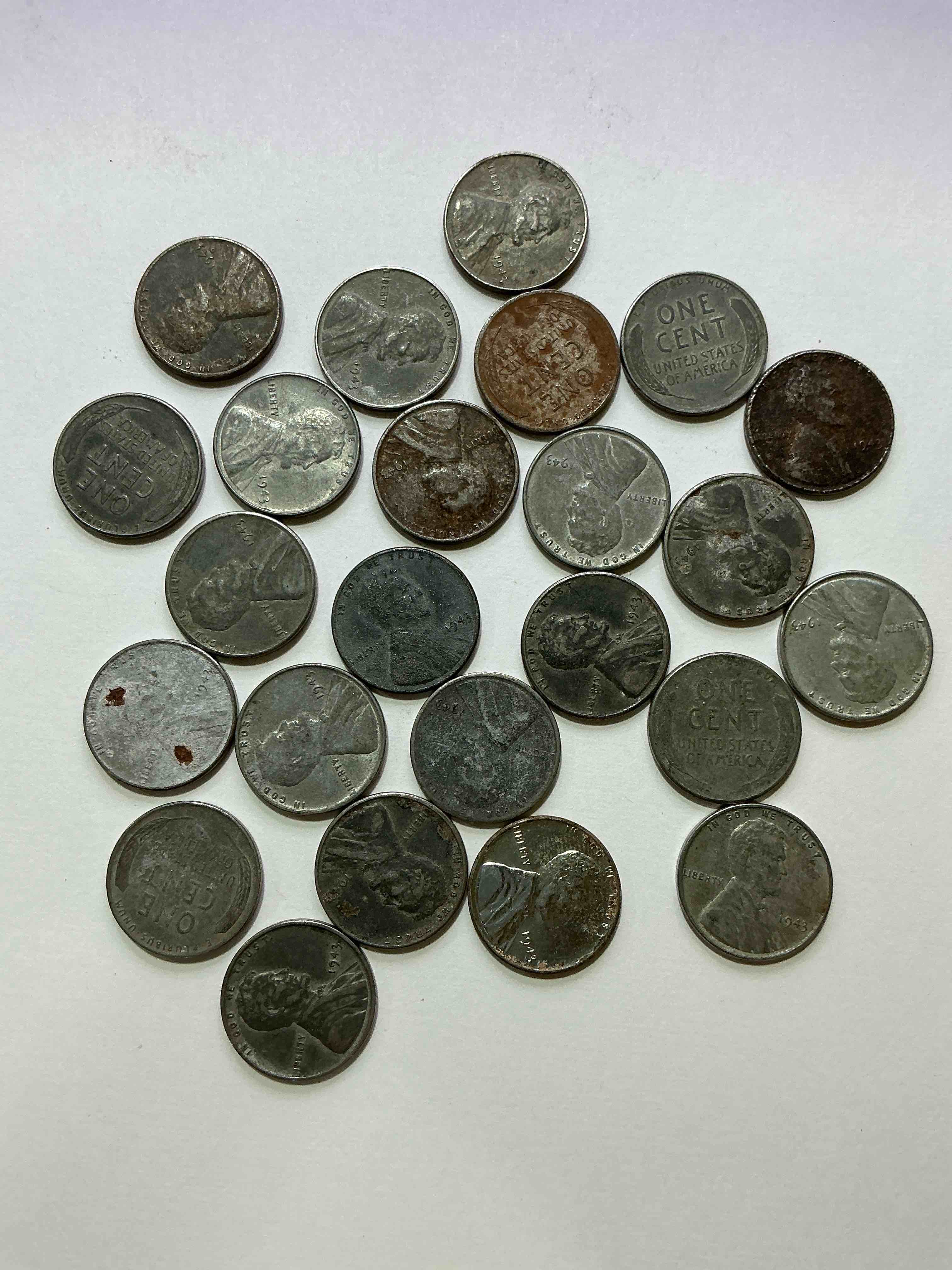 Condition photo showing Good Condition for 1943 World War Il History! Did You Know That In 1943 Copper Was So Valuable For Making Ammunition That The U.S. Treasury Made Pennies Out Of Steel?! 1943 STEEL Pennies Have Become Valuable, Rare Collector Items! Up For Auction Are Rare WWII Steel Pennies Appearing Circulated. Own Pieces Of World War II History That Are An Awesome Investment!
