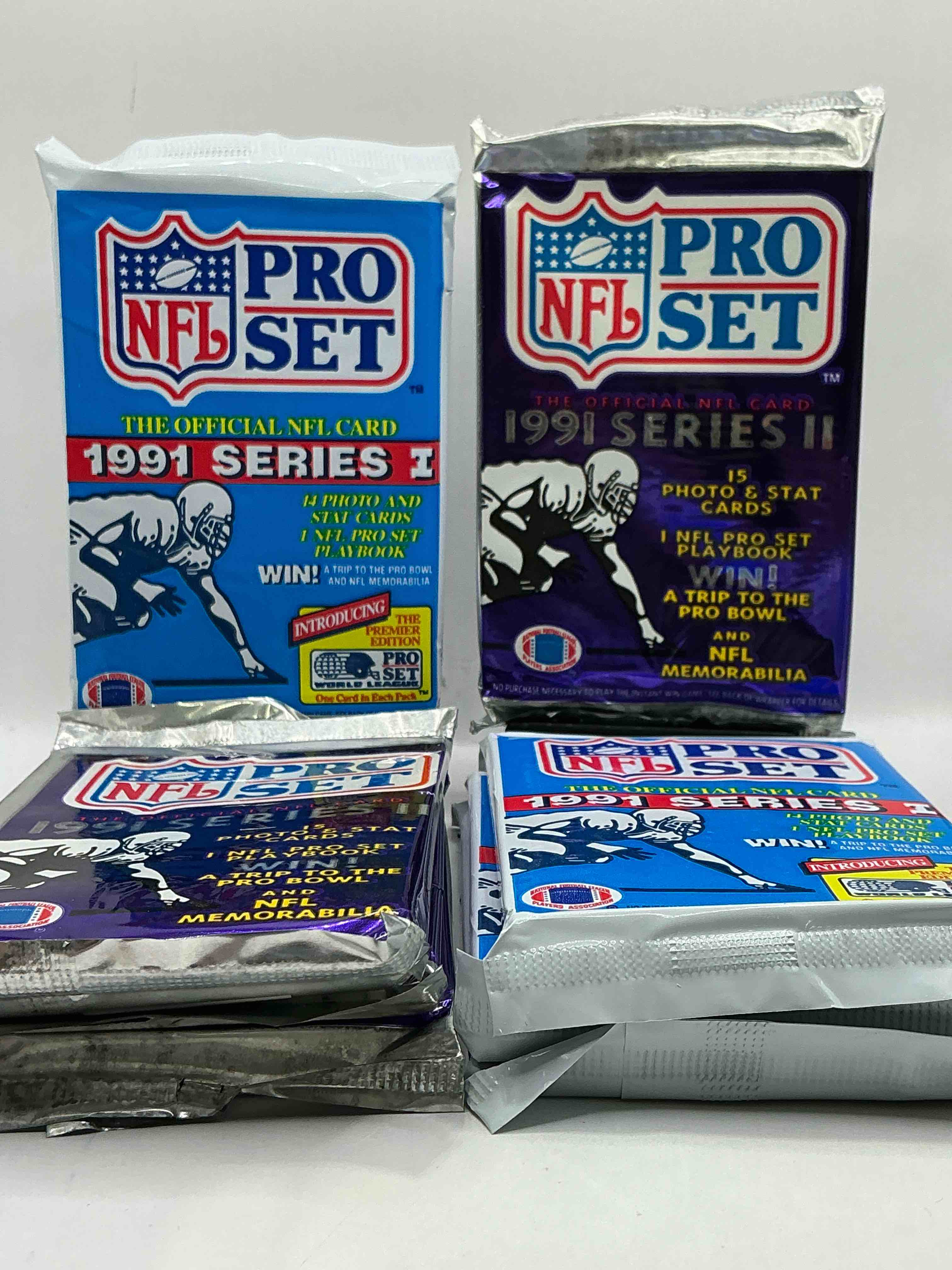 Condition photo showing New/Like New for Wow! 1991 Pro Set Football Sealed Card Packs Series I & II, Direct From Original Retail Case!Highly Sought After By Collectors As This Year Is Loaded With High Profile Cards!Search For Cards From Barry Sanders, Deion Sanders, Troy Aikman, Michael Irvin & Much More! Getting Hard To Find!