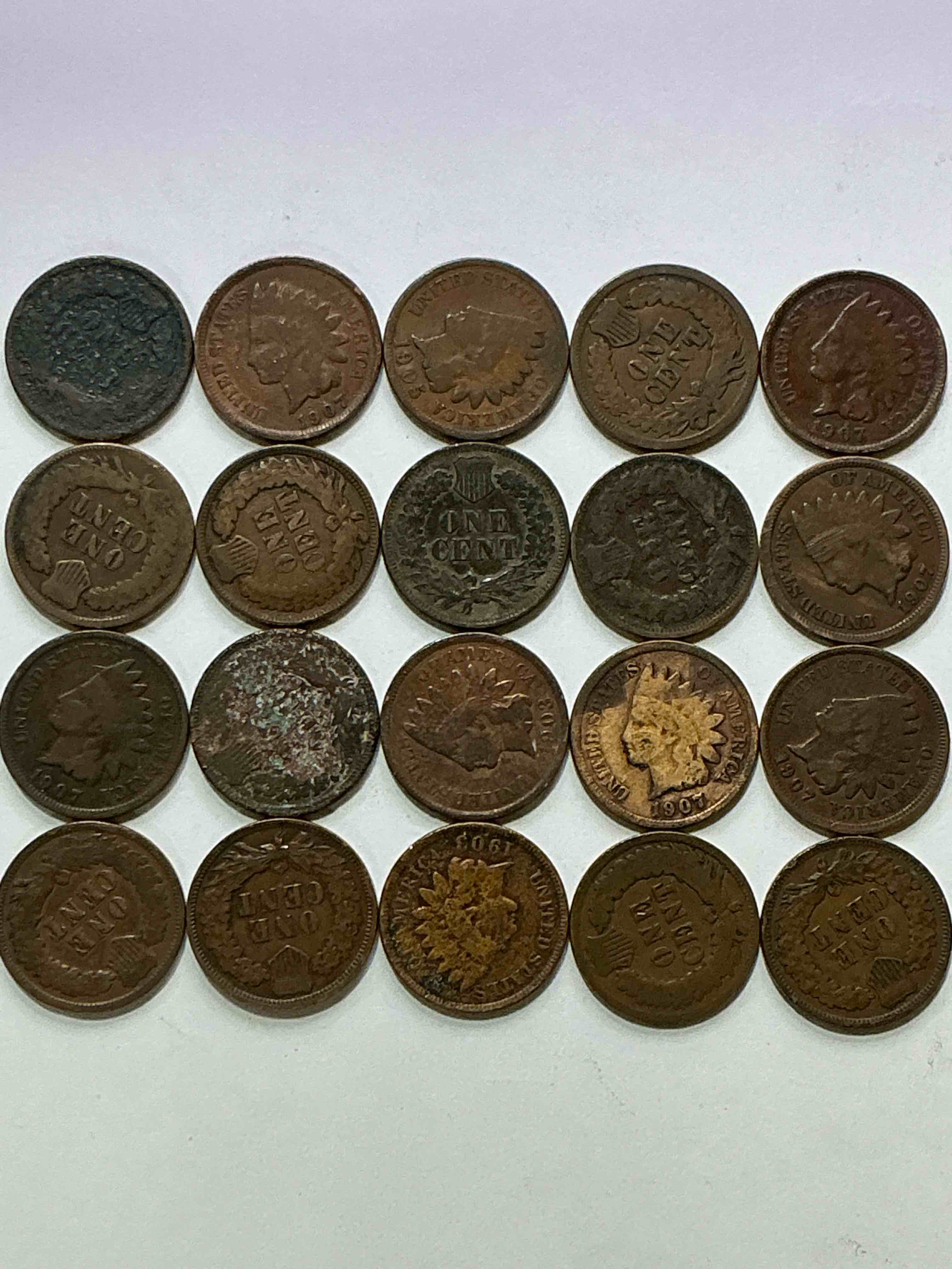 Condition photo showing Good Condition for Indian Head Pennies! These Gorgeous U.S. Pennies Were Minted From 1859-1909 & Have Become Serious Collector Items! The "Indian Head" Design Is Actually A Representation Of Lady Liberty Wearing An Indian Headdress. Here Are Beautiful, Well-Kept Examples Representing Many Different Mint Years! Great For Collecting, Investing & Learning History, & Rare With Visible Dates!