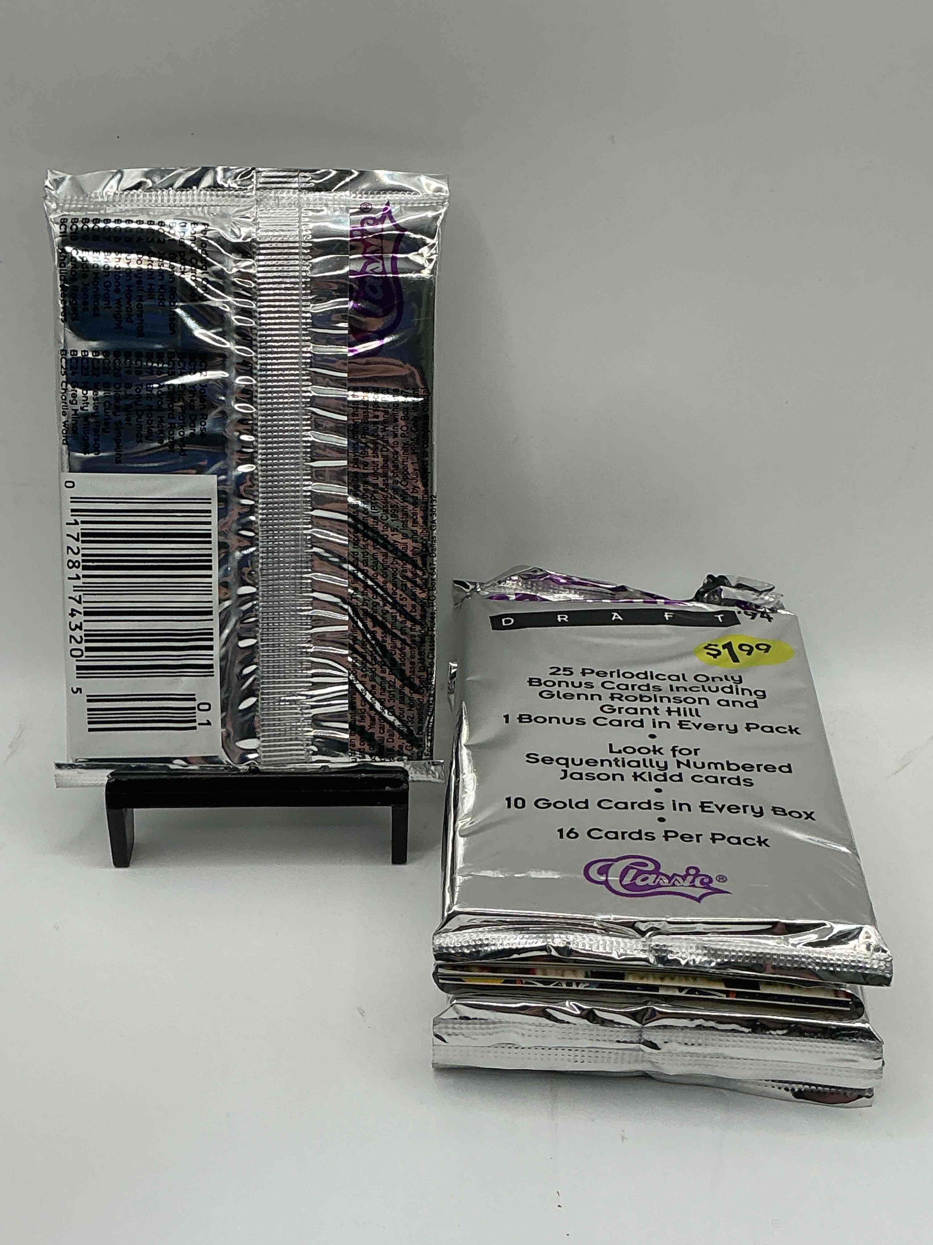 Condition photo showing New/Like New for 1994 Classic Draft Picks Unopened Basketball Packs! Search For Jason Kidd & Grant Hill Rookies, Along With Other Big Names From The Year! Look For Exclusive Illustrated Cards & Numbered Cards Too!
