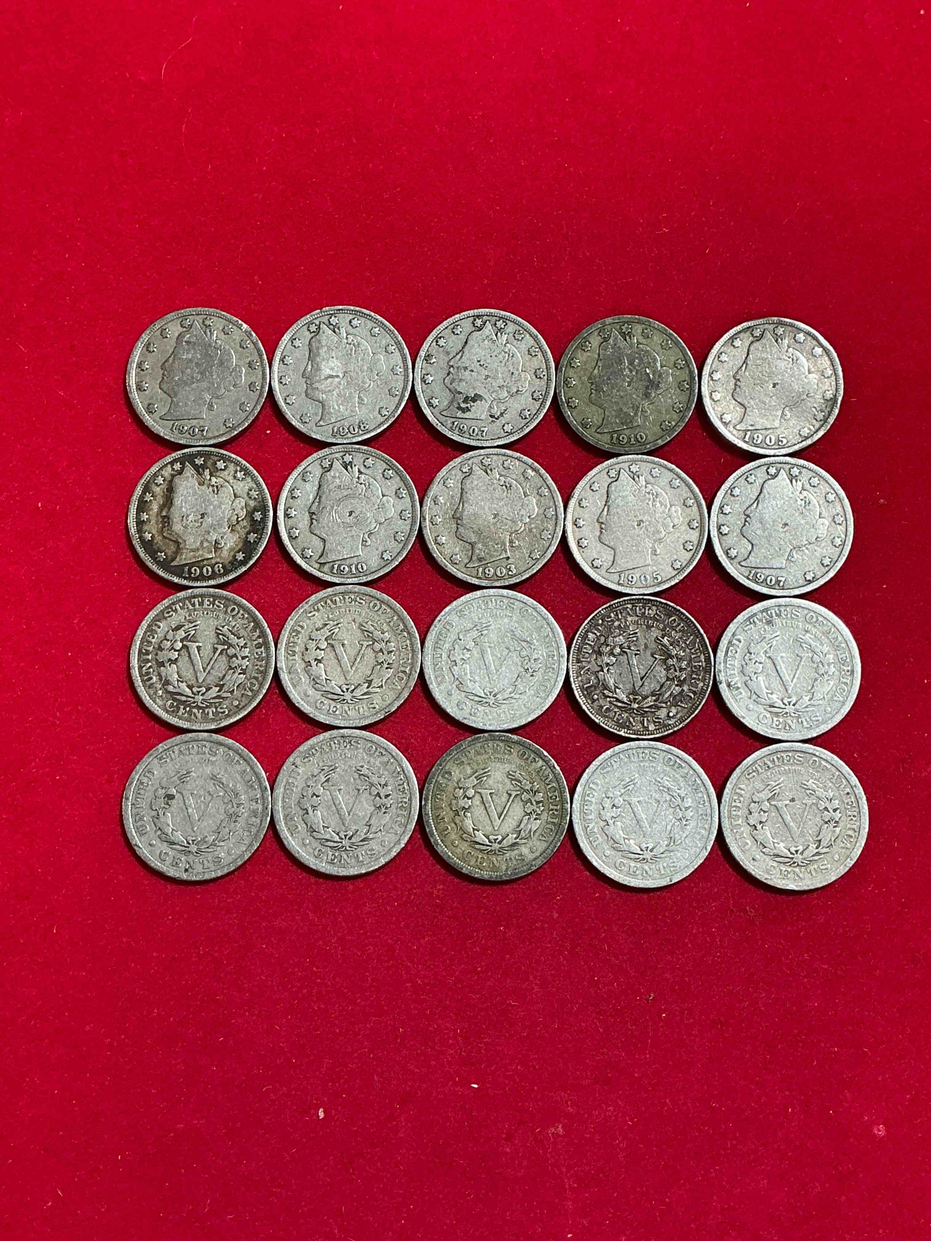Condition photo showing Good Condition for Antique U.S. V Nickels! Think Of The History These Coins Have Seen!, Liberty Head V Nickels Were Minted Up Until 1913 & Were The Style Of Nickels Before Buffalo Nickels. Own Some Cool Pieces Of History! Rare To See These Coins With The "Date On" In Circulated Condition!