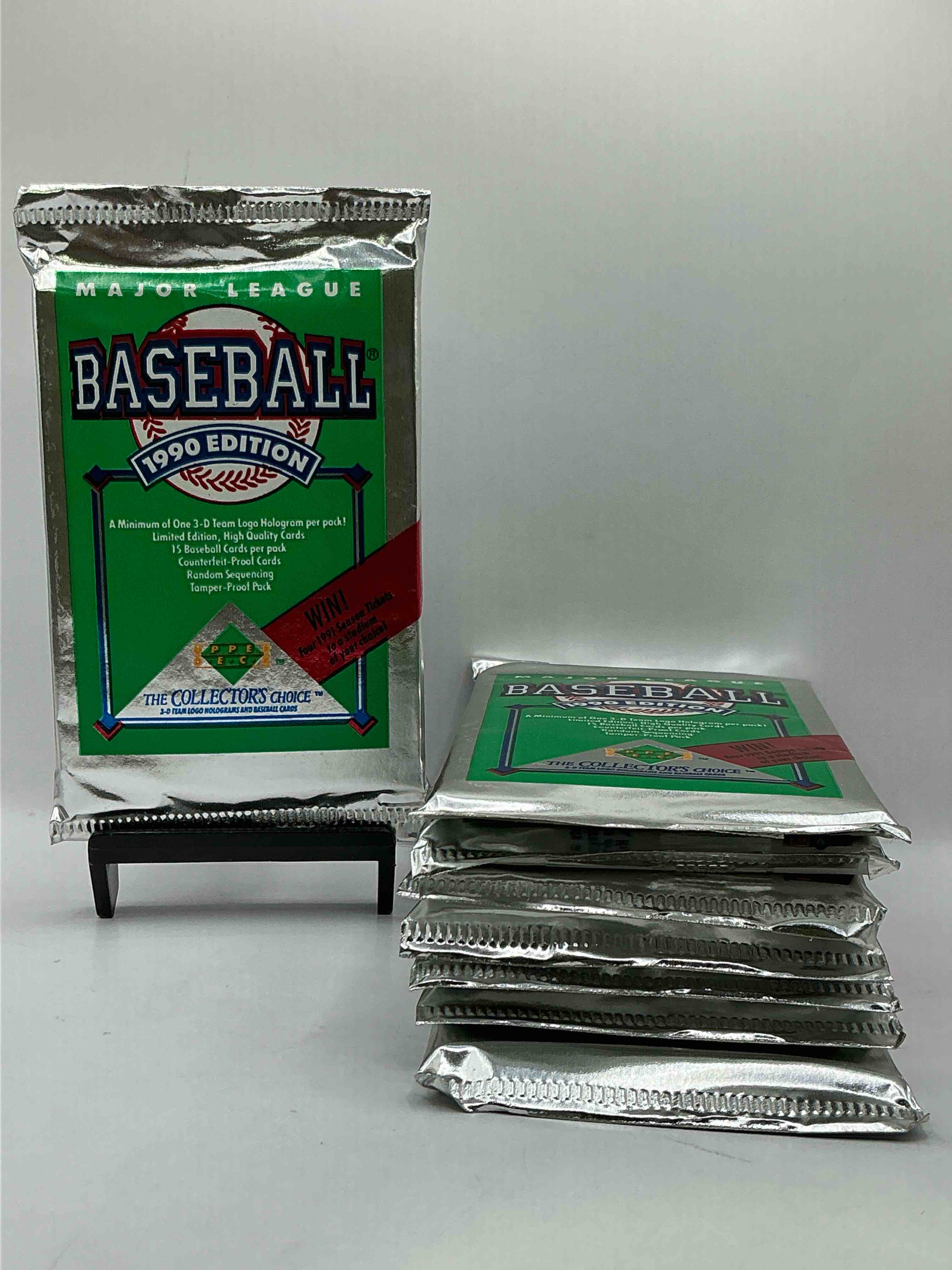 1990 Upper Deck Baseball Unopened Sports Trading Card Packs! Direct From Original Box! Look For Possible Collector's 3D Team Logo Card! As Well As Early Ken Griffey Jr. Cards!