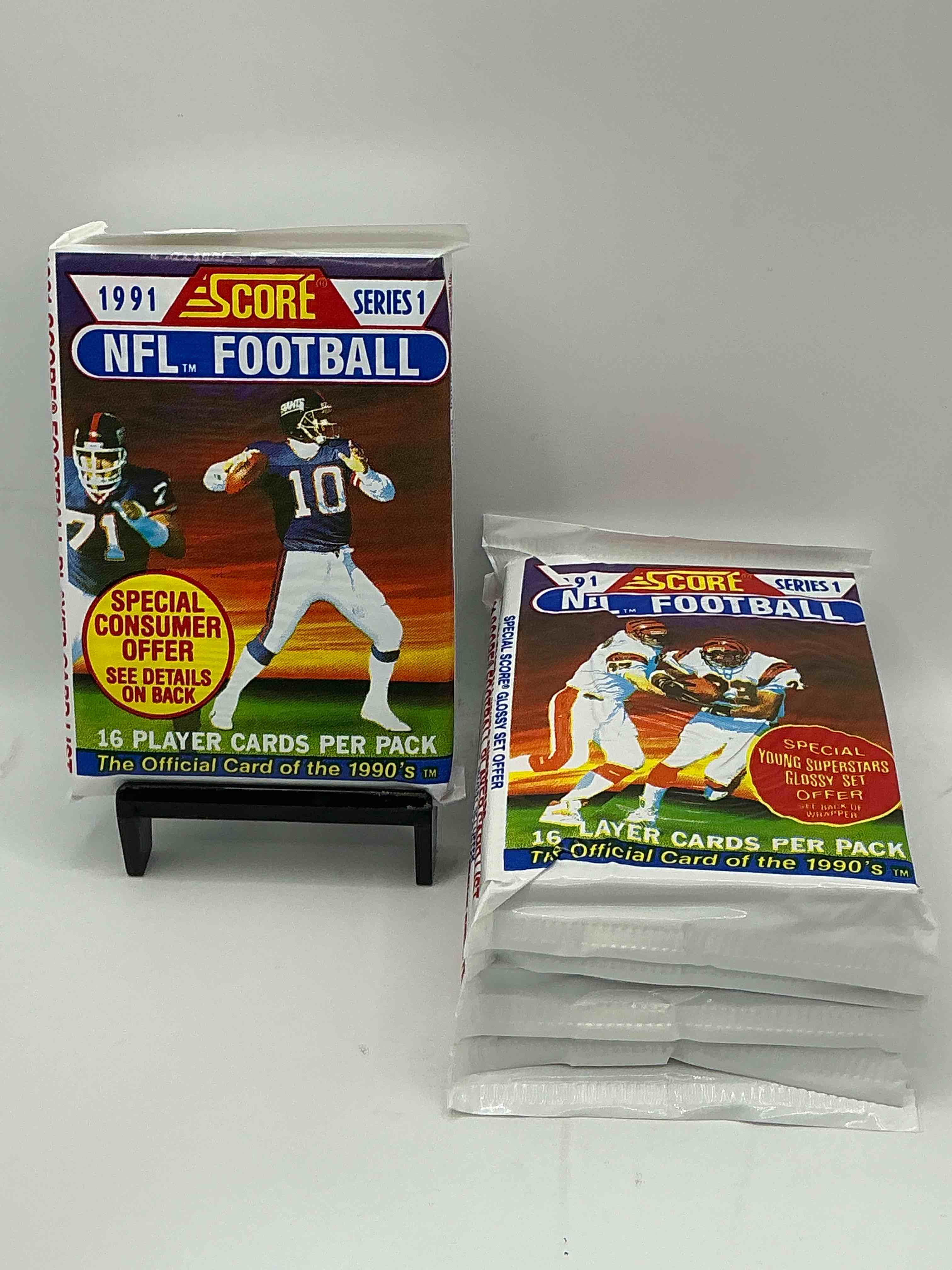 1991 NFL Score Football Sealed Card Packs Series I Direct From Original Retail Case! These Cards Are Sought After By Collectors For Their Awesome, Nostalgic Look. Search For Brett Favre Rookie, Early Jerry Rice, Early Emmit Smith, Joe Montana & So Much More!
