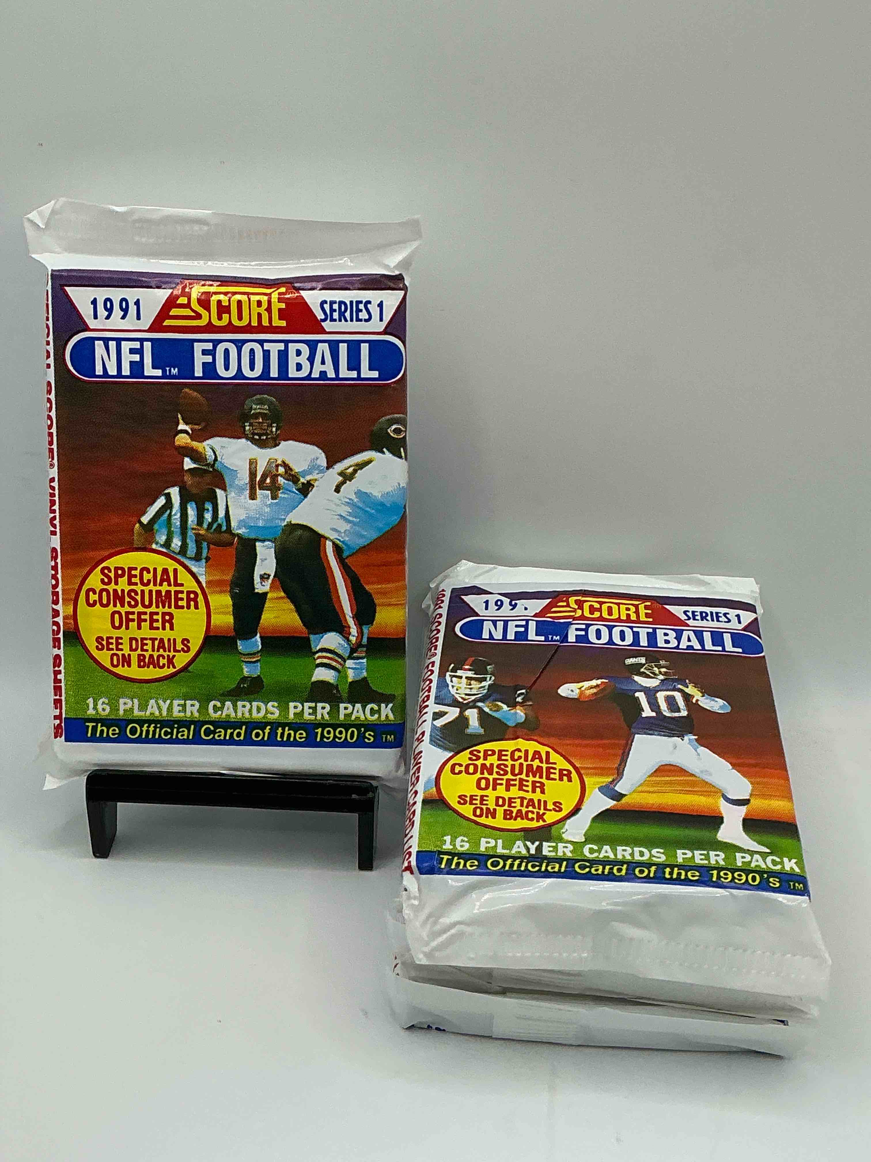 1991 nfl score football sealed card packs series i direct from original retail case! these cards are sought after by collectors for their awesome, nostalgic look. search for brett favre rookie, early jerry rice, early emmit smith, joe montana & so much more!