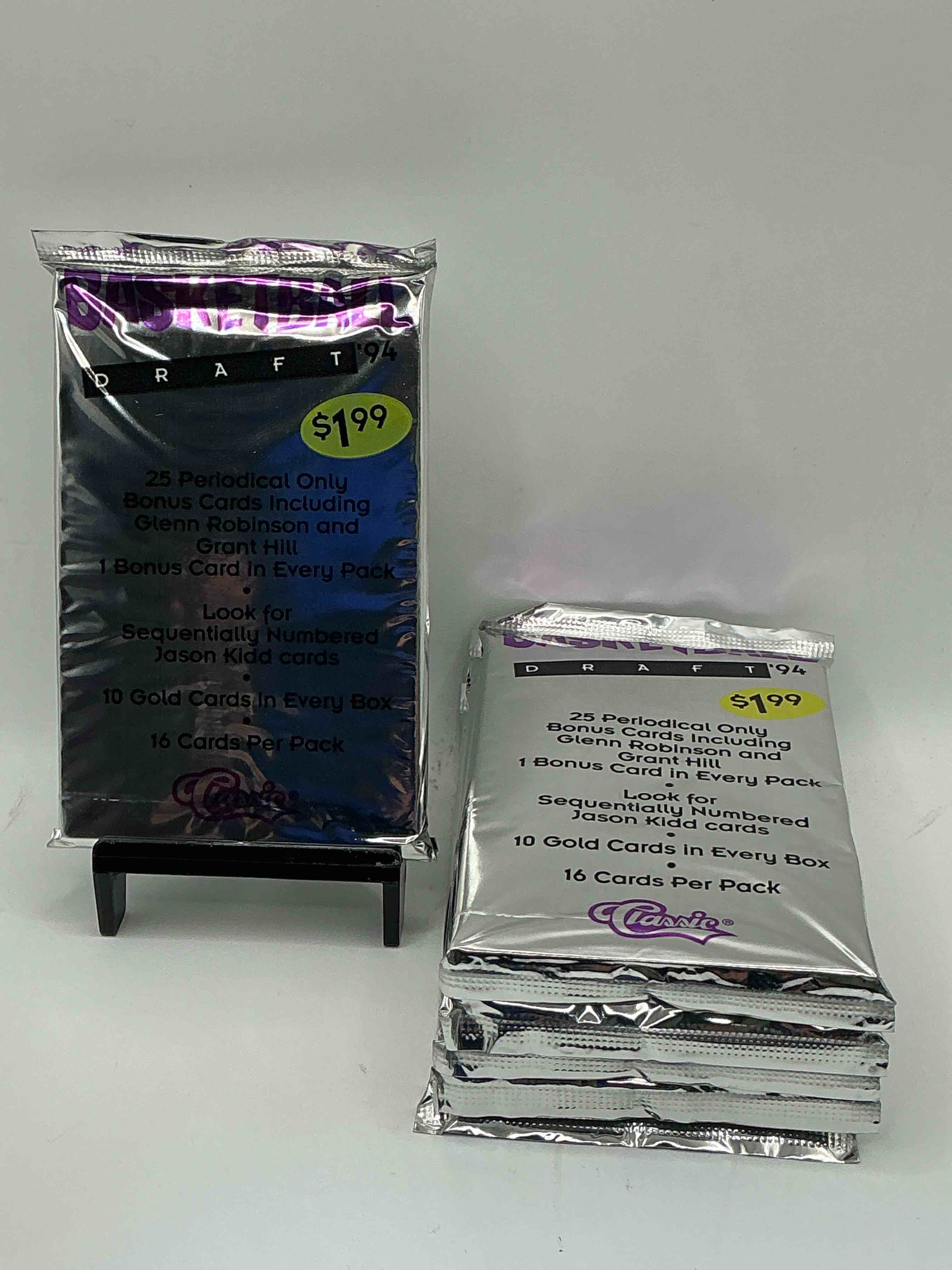 1994 Classic Draft Picks Unopened Basketball Packs! Search For Jason Kidd & Grant Hill Rookies, Along With Other Big Names From The Year! Look For Exclusive Illustrated Cards & Numbered Cards Too!