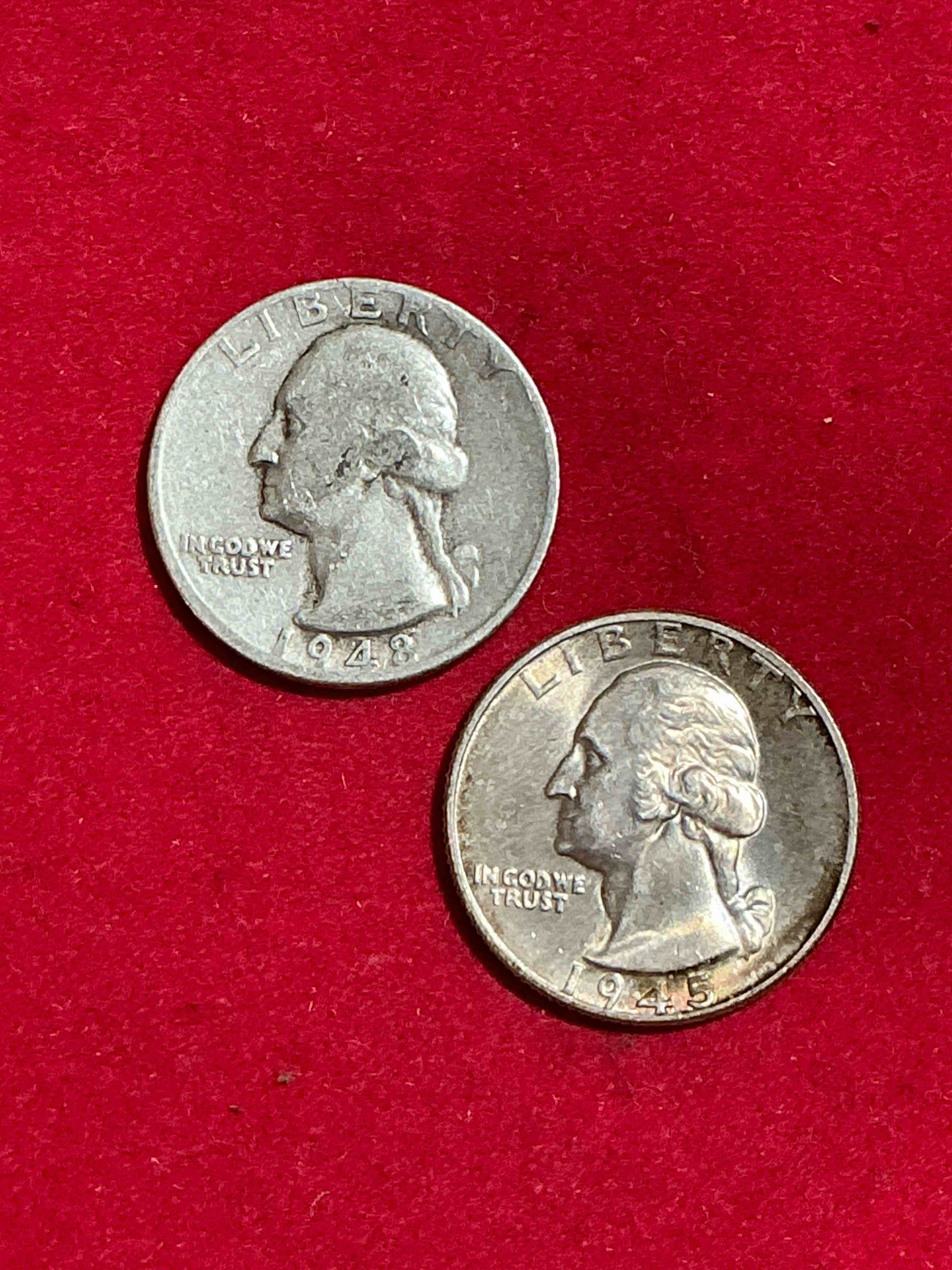 George Washington Brilliant Silver! Pre 1965 U.S. Quarter Dollar Coins Were Actually Silver, Here Are Two Great Examples Of Awesome, Pristine George Washington Silver Quarters, Stunning & Circulated! Rare Mints! Great For Investing In Precious Metals! These Coins Were Minted At 90% Silver and 10% Copper, Giving Them A Net Weight Of .18084 Ounces Of Pure Silver Per Coin! Very Hard To Find & Stunning! Invest In Fine U.S. Silver!