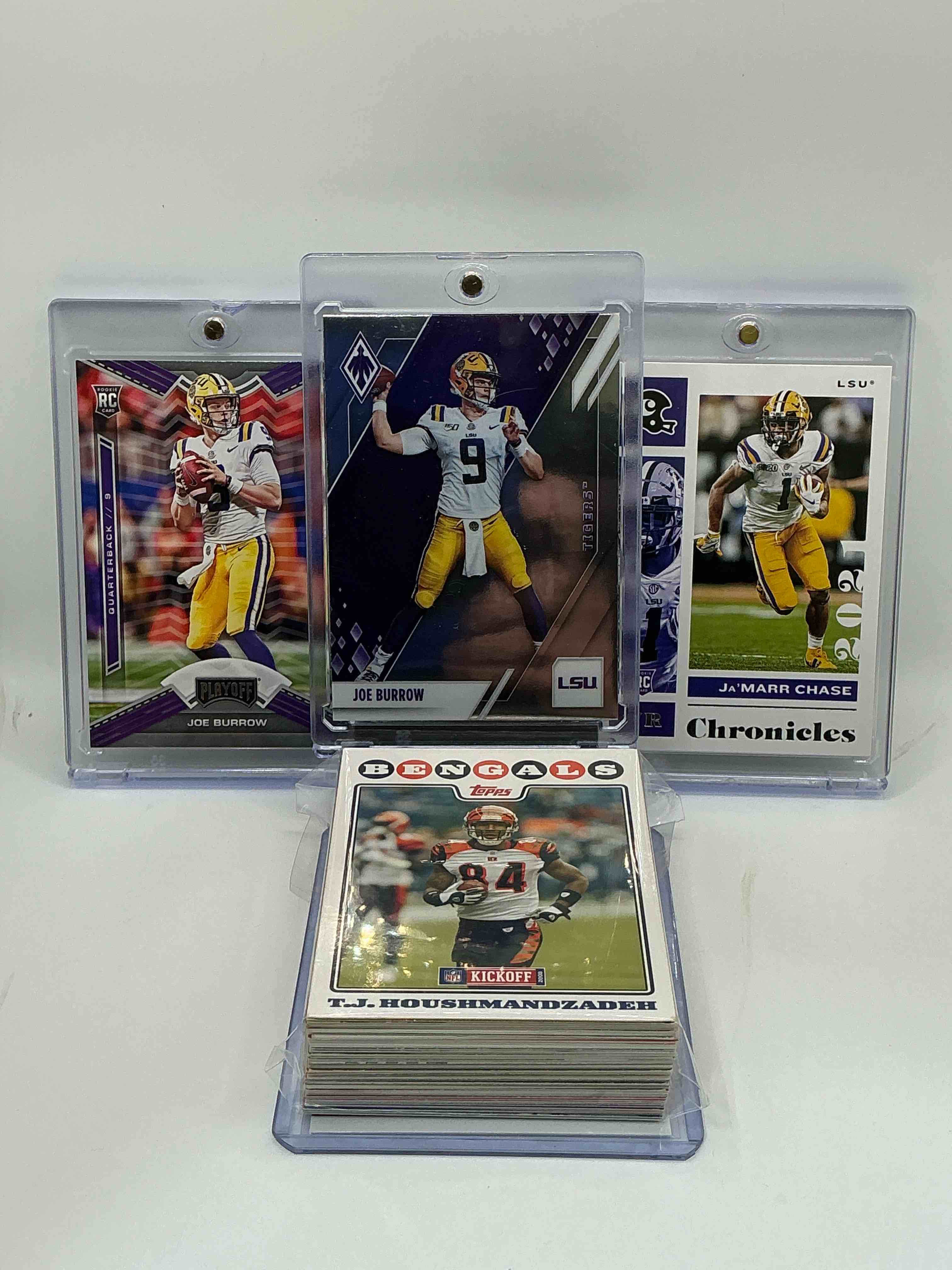 Bengals Bonanza! 2022 Panini Chronicles Phoenix Draft Picks Joe Burrow! 2020 Chronicles Draft Picks Playoff Rookie Joe Burrow! 2021 Chronicles Draft Picks Rookie Ja’marr Chase! Along With 50 Other Bengals Heroes, Legends, Rookies & Commons!