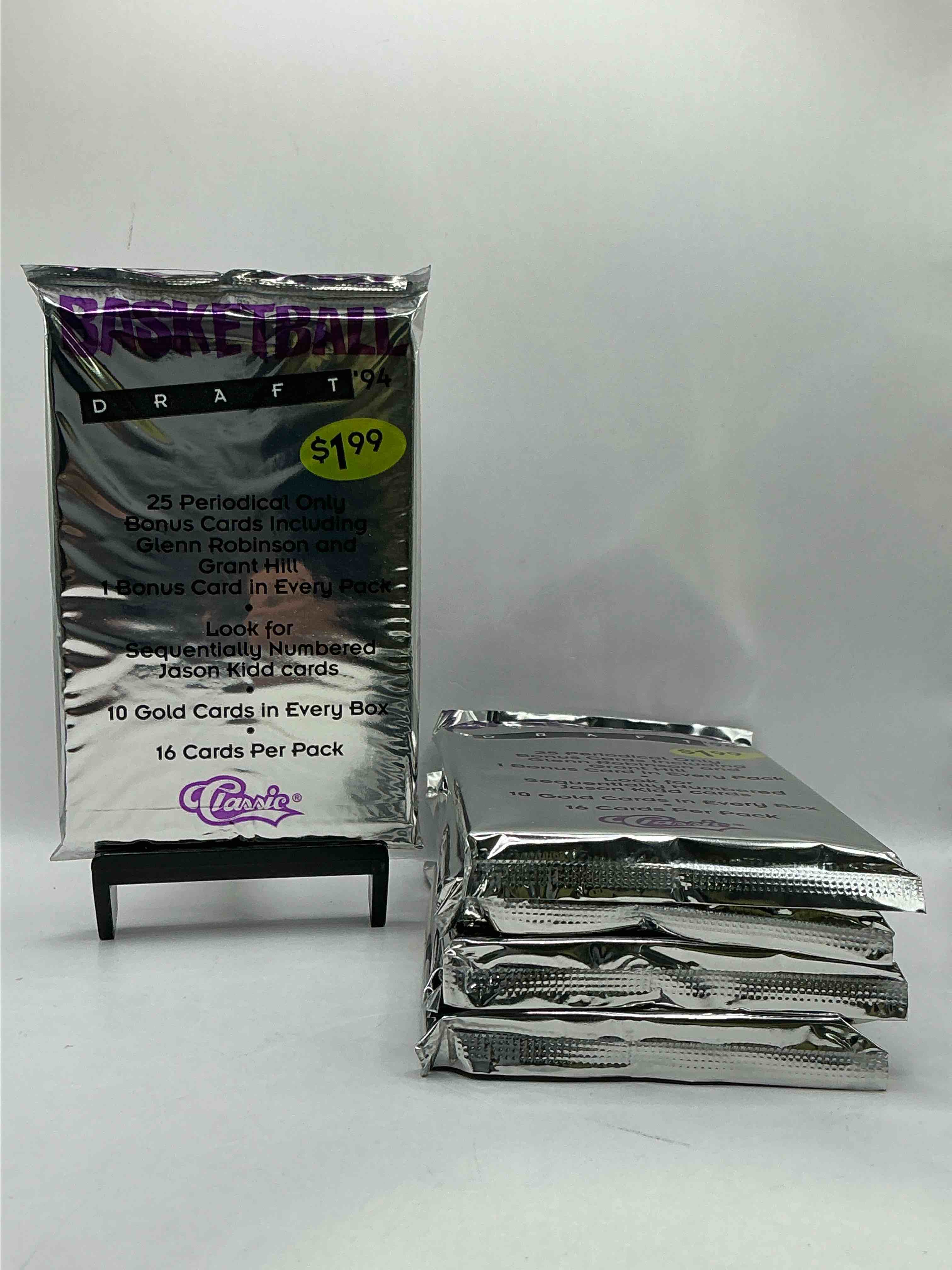 1994 classic draft picks unopened basketball packs! search for jason kidd & grant hill rookies, along with other big names from the year! look for exclusive illustrated cards & numbered cards too!