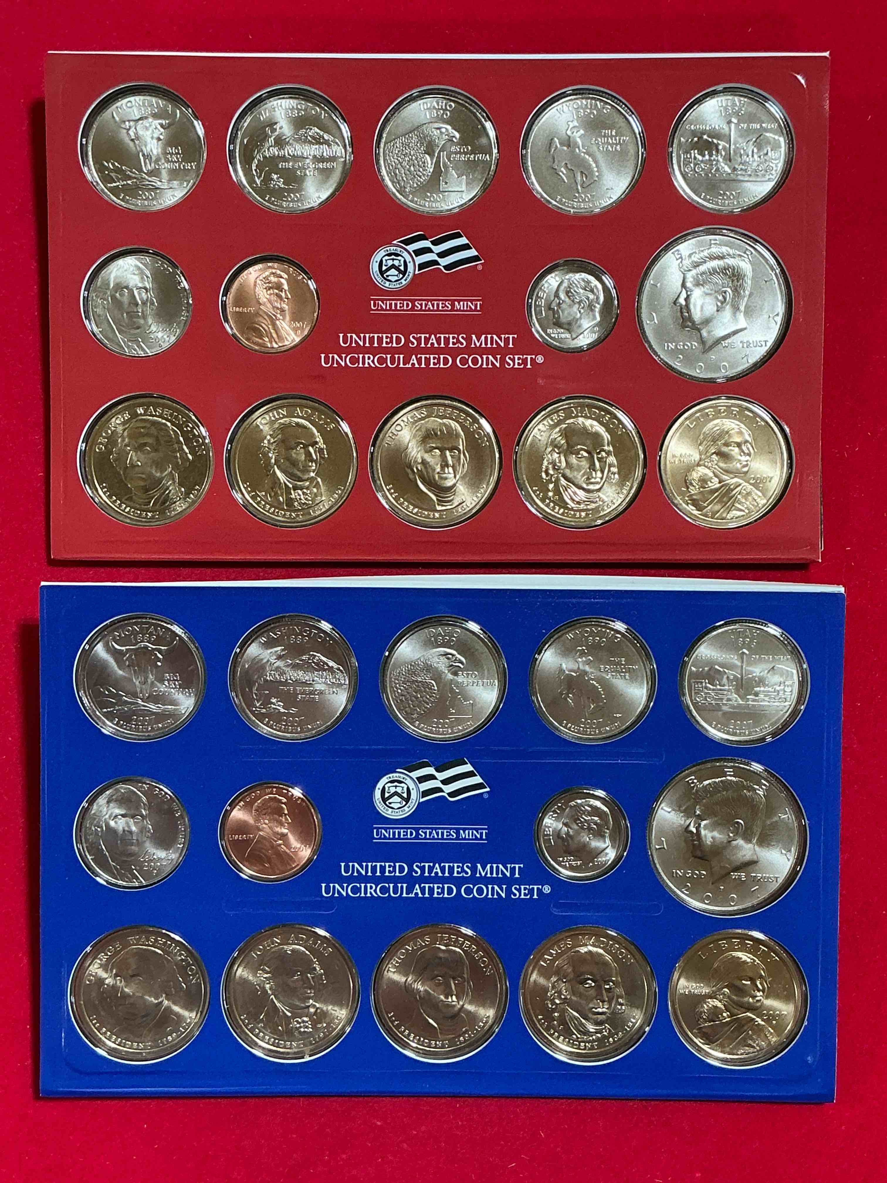 crazy uncirculated 2007 mint set! 28 coin lot, including president dollar coins, half dollars, state quarters, dimes, nickels & pennies! insane mint set!