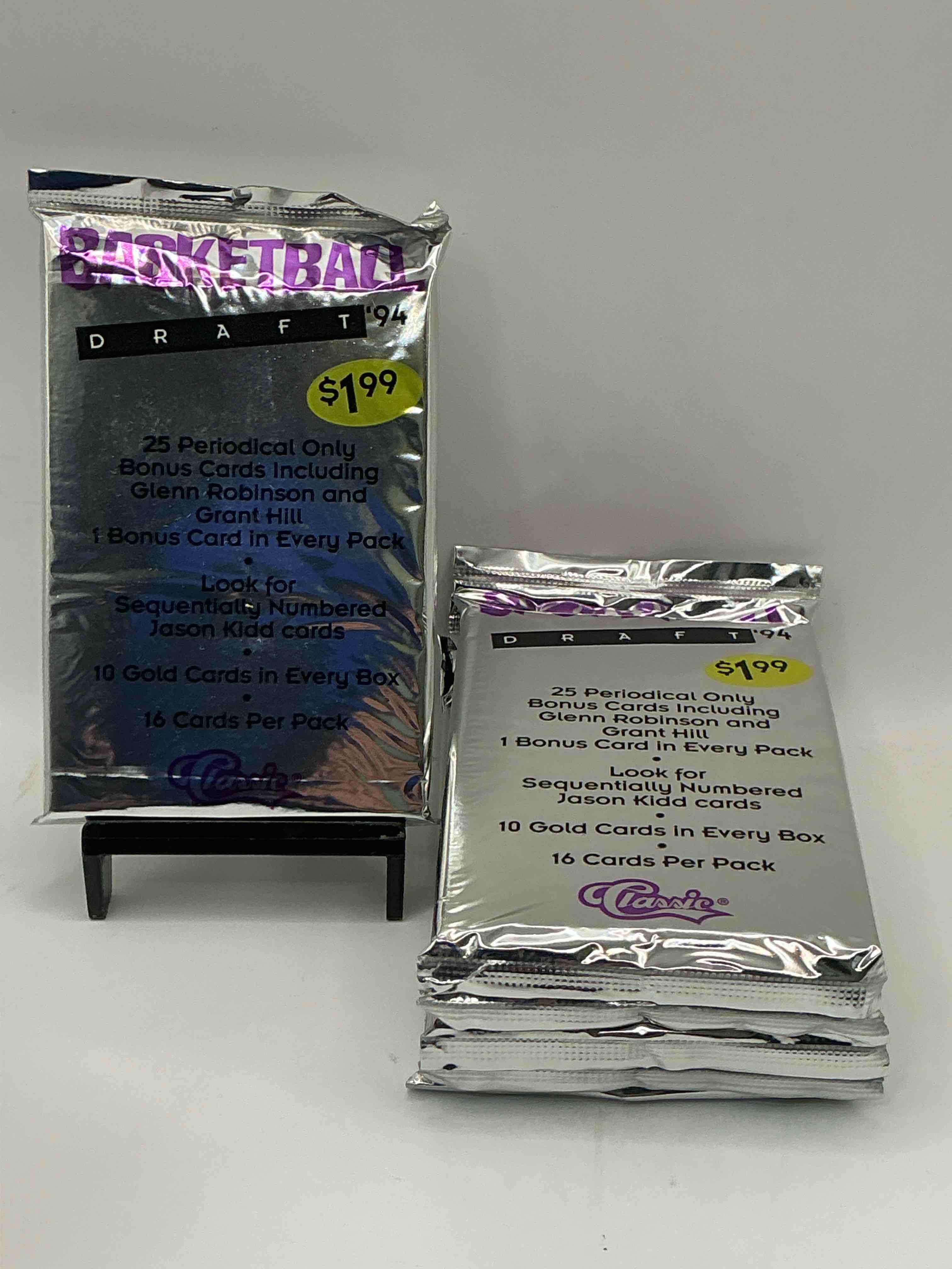 1994 classic draft picks unopened basketball packs! search for jason kidd & grant hill rookies, along with other big names from the year! look for exclusive illustrated cards & numbered cards too!
