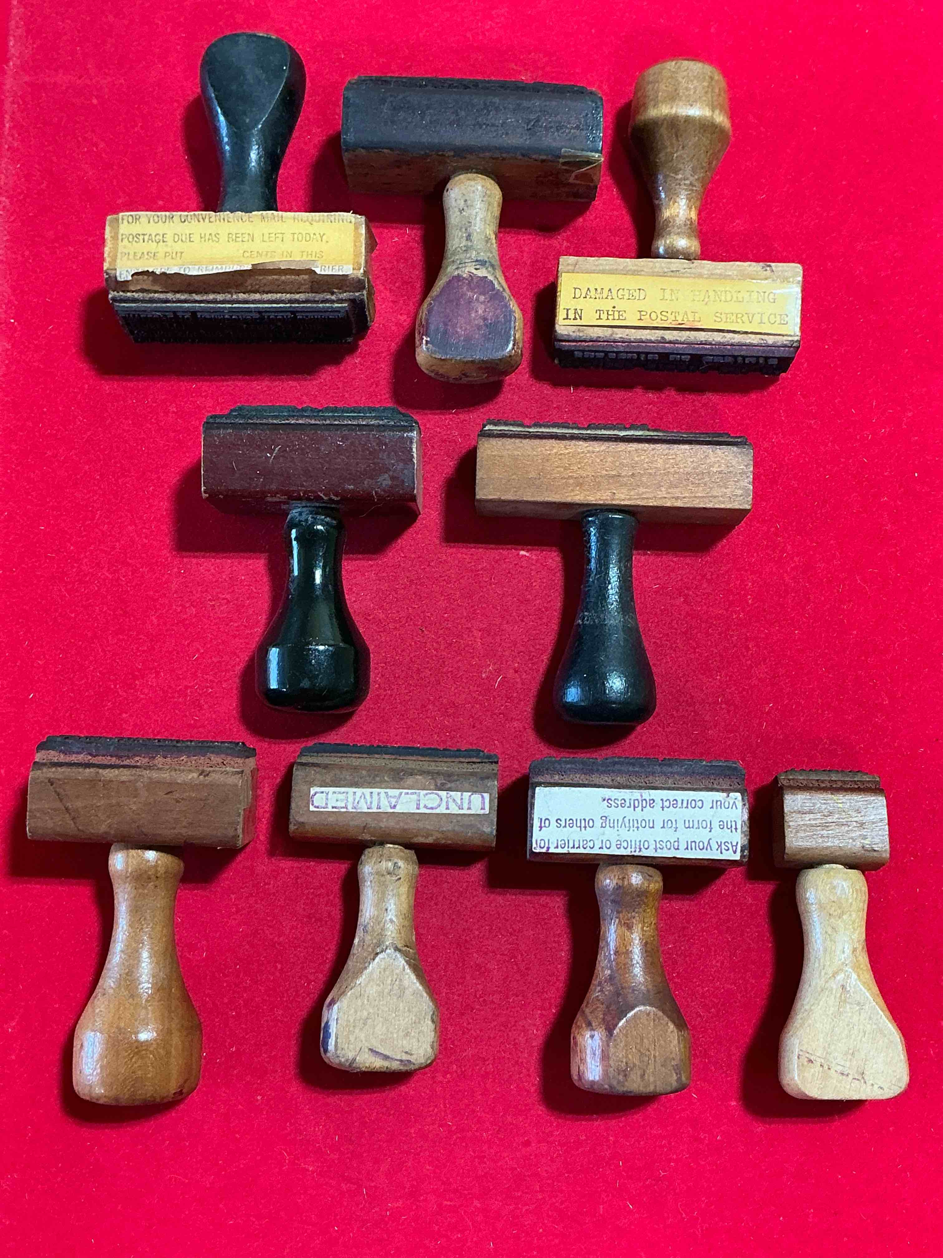 wild card caboose! something you will never see! rare, authentic and antique/vintage wooden postal stamps for ink pads! an eclectic collection from all over the place, too cool! impossible to collect! 