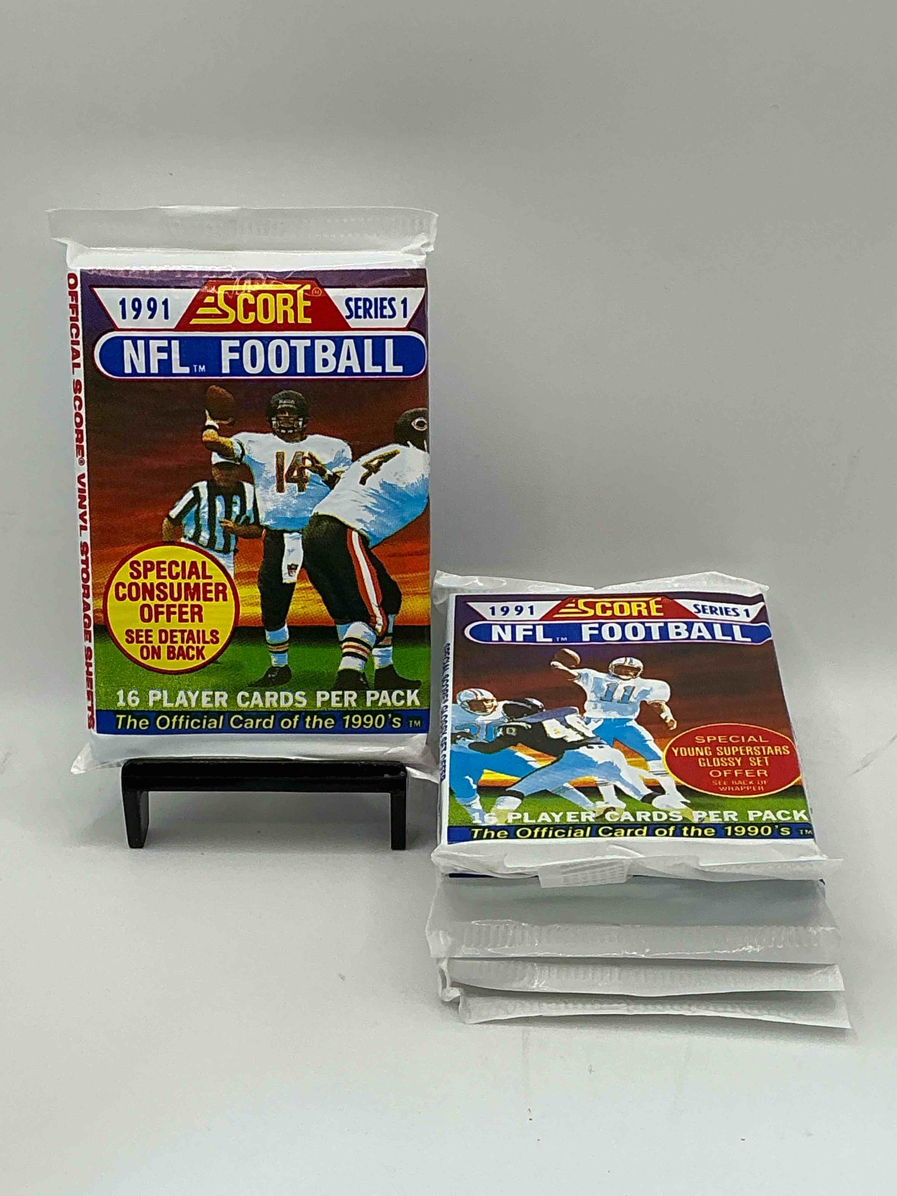 1991 nfl score football sealed card packs series i direct from original retail case! these cards are sought after by collectors for their awesome, nostalgic look. search for brett favre rookie, early jerry rice, early emmit smith, joe montana & so much more!