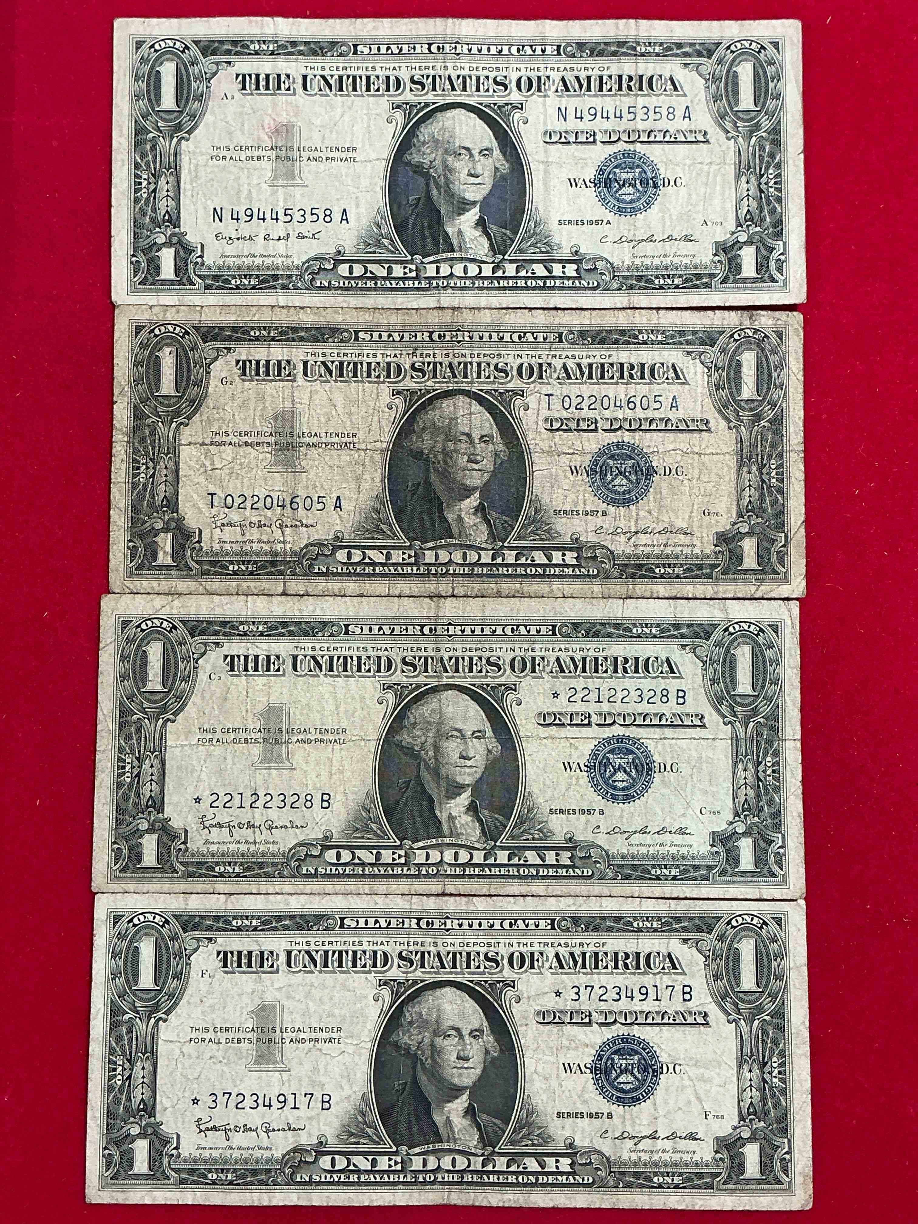 1957 Silver Certificates! Did You Know That Prior To 1964 One Dollar U.S. Paper Money Was Actually Redeemable For Silver Dollars?! Wow How Times Have Changed! Silver Certificates Were Produced From 1878 To 1964 & Are Still Considered Legal Tender At Face Value. Here Are Gorgeous, Circulated 1935 & 1957 U.S. One Dollar Silver Certificate, With Highly Collectible "Blue Seal!* Own An Awesome Piece Of History!