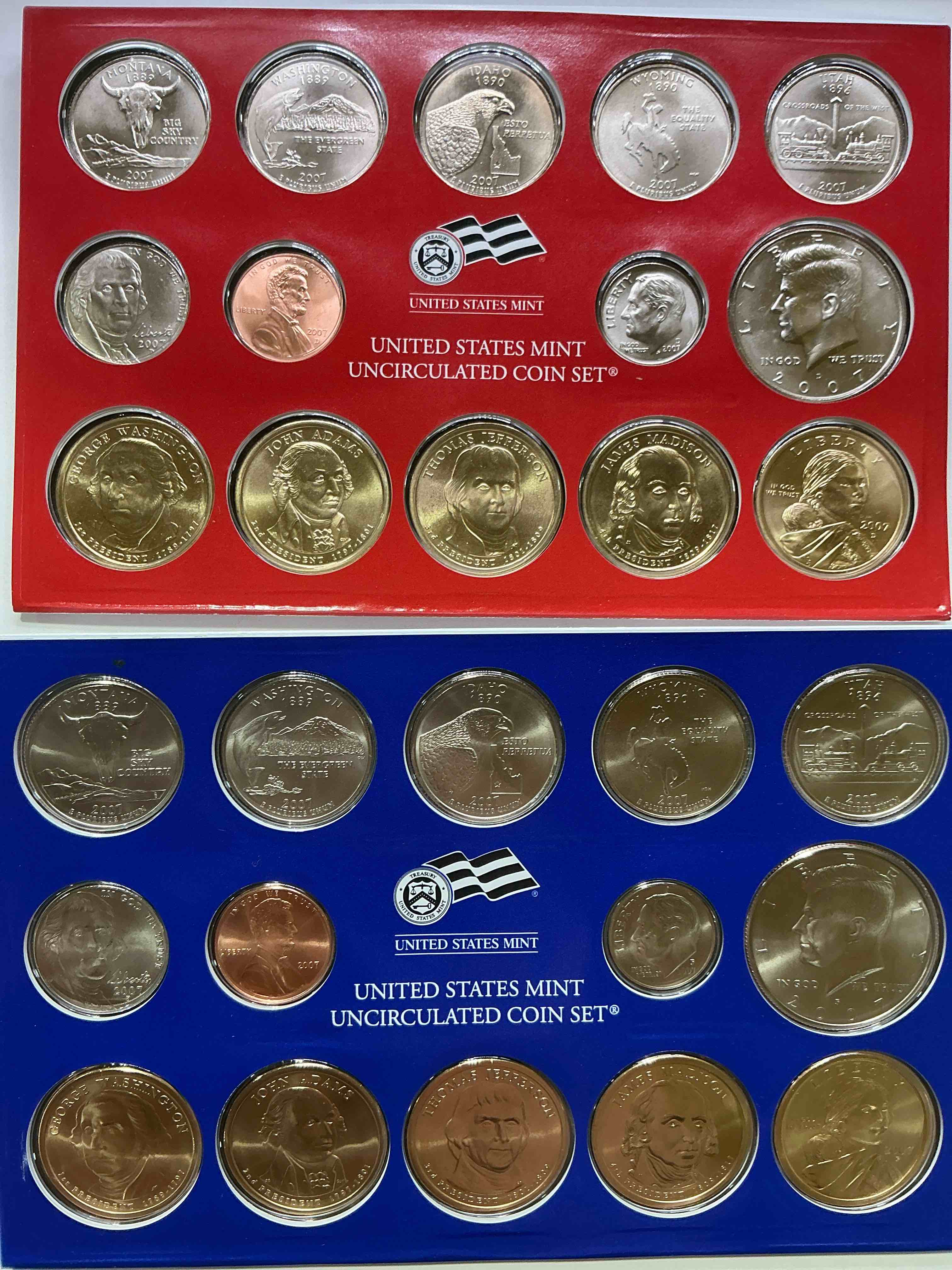 2007 mint coins! uncirculated 28 coins, including sacagawea dollar coins, half dollars, state quarters, dimes, nickels & pennies! insane mint coins!