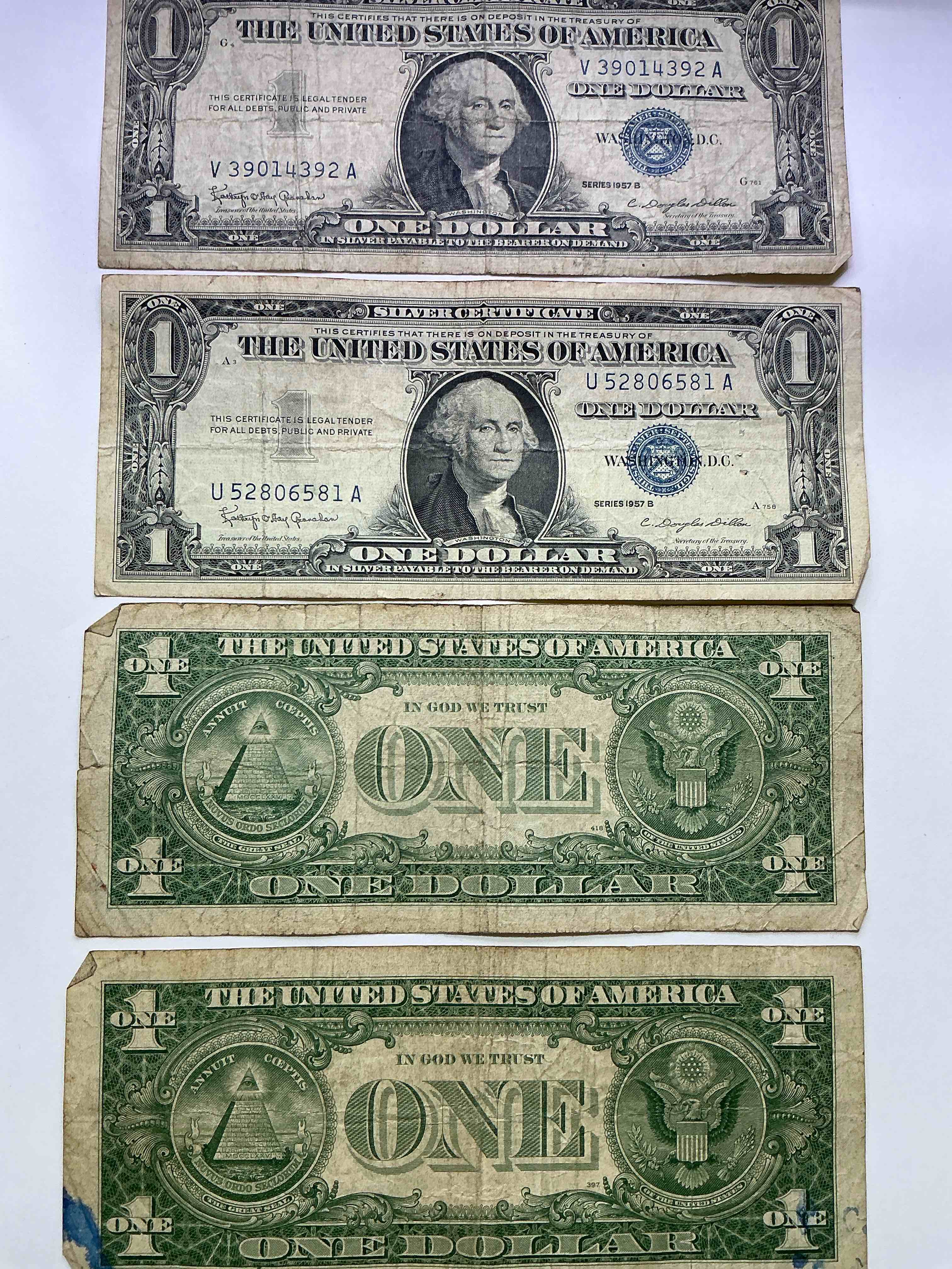 1957 silver certificates! did you know that prior to 1964 one dollar u.s. paper money was actually redeemable for silver dollars?! wow how times have changed! silver certificates were produced from 1878 to 1964 & are still considered legal tender at face value. here are gorgeous, circulated 1935 & 1957 u.s. one dollar silver certificate, with highly collectible "blue seal!* own an awesome piece of history!