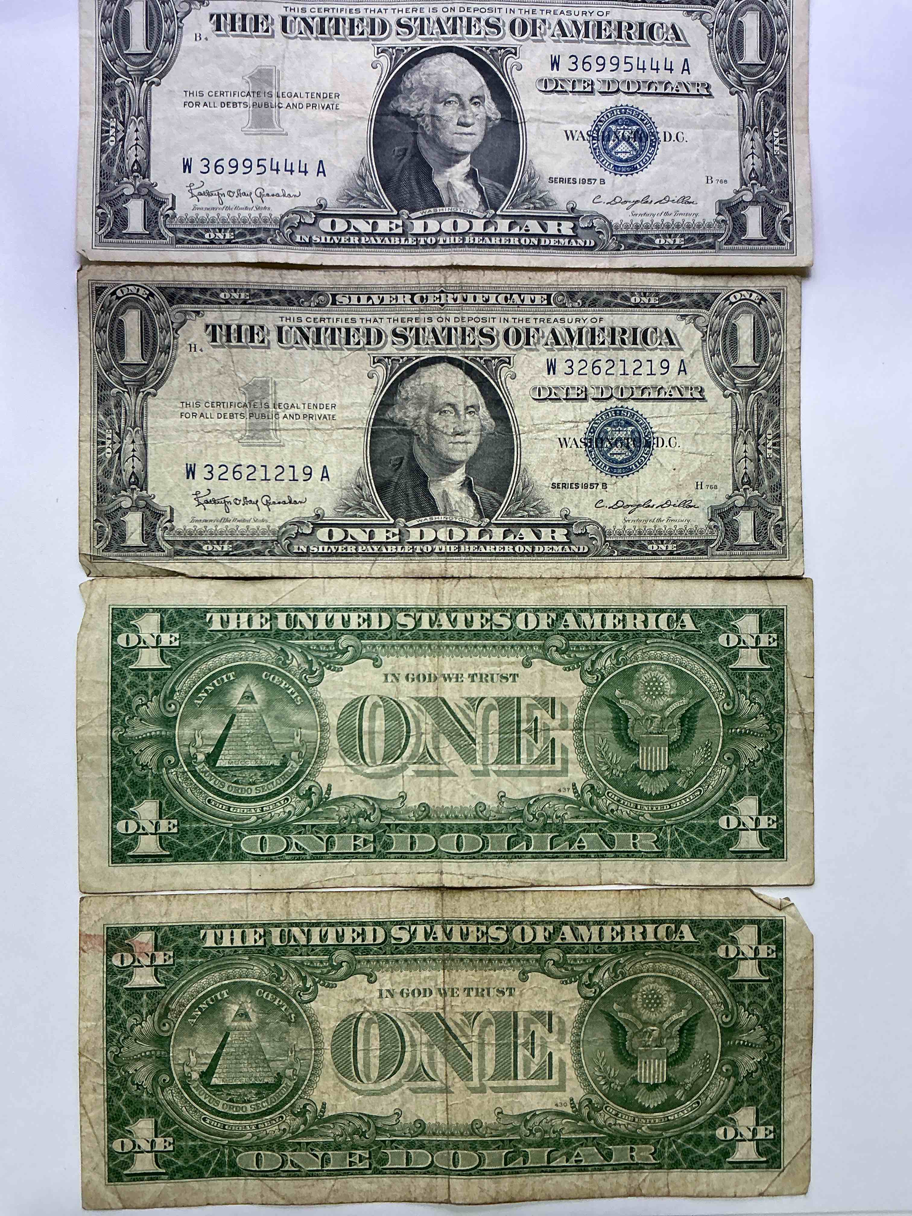 1957 silver certificates! did you know that prior to 1964 one dollar u.s. paper money was actually redeemable for silver dollars?! wow how times have changed! silver certificates were produced from 1878 to 1964 & are still considered legal tender at face value. here are gorgeous, circulated 1935 & 1957 u.s. one dollar silver certificate, with highly collectible "blue seal!* own an awesome piece of history!