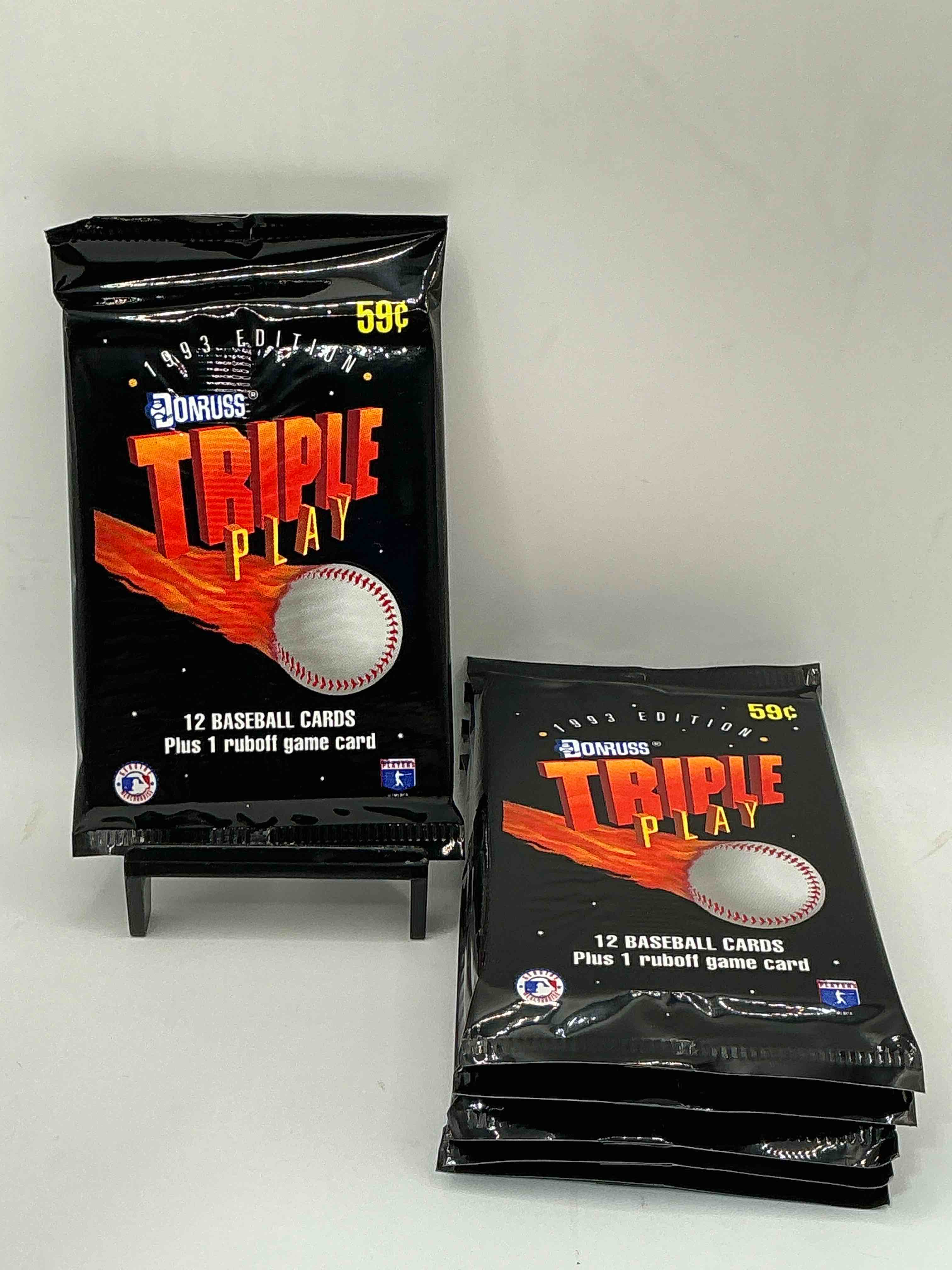 1992 donruss triple play mlb baseball 18 card packs! look for 1 ruboff game cards along with griffey jr, mcgwire, ryan & more! rare packs!