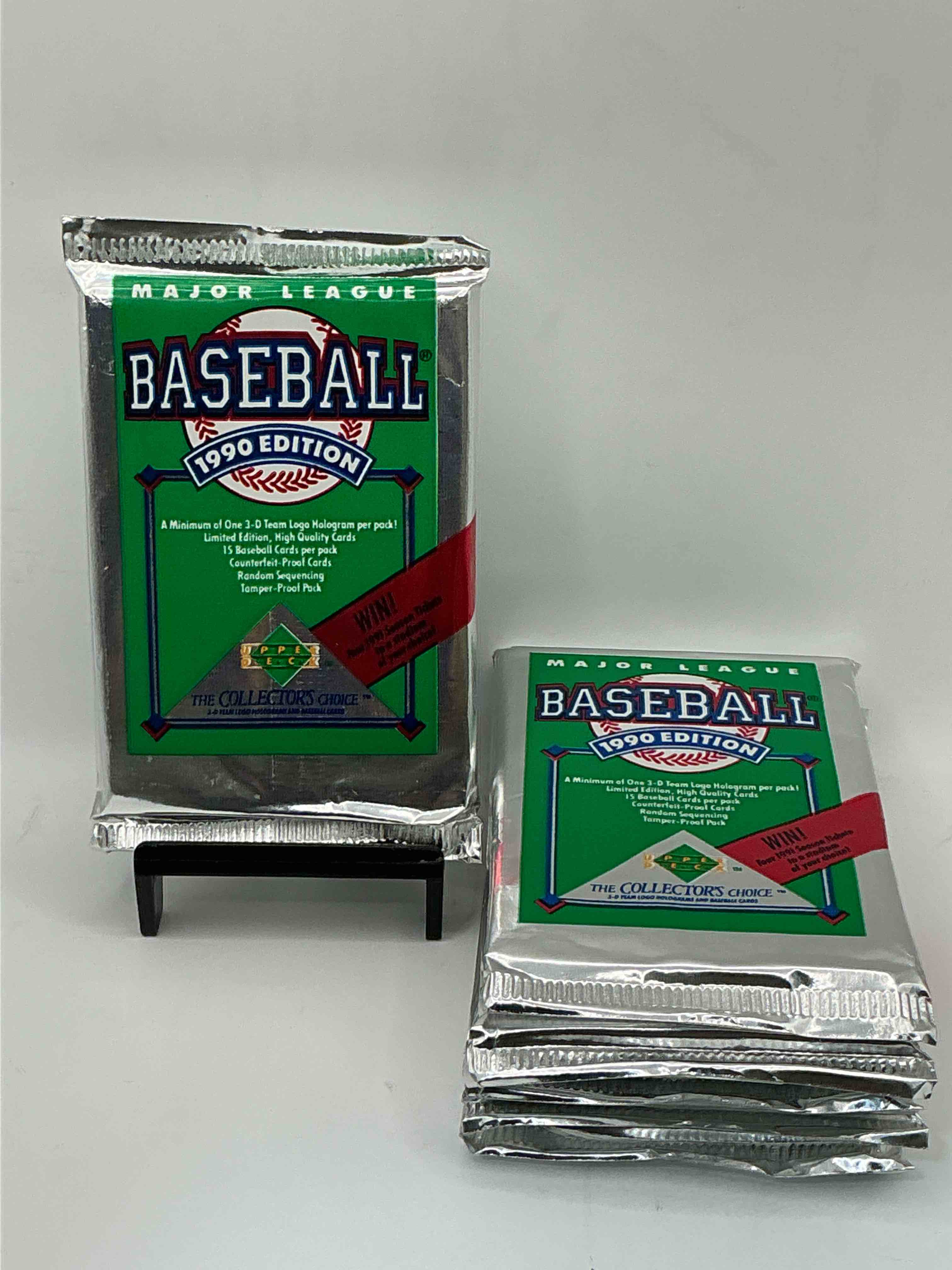 1990 upper deck baseball unopened sports trading card packs! direct from original box! look for possible collector's 3d team logo card! as well as early ken griffey jr. cards!