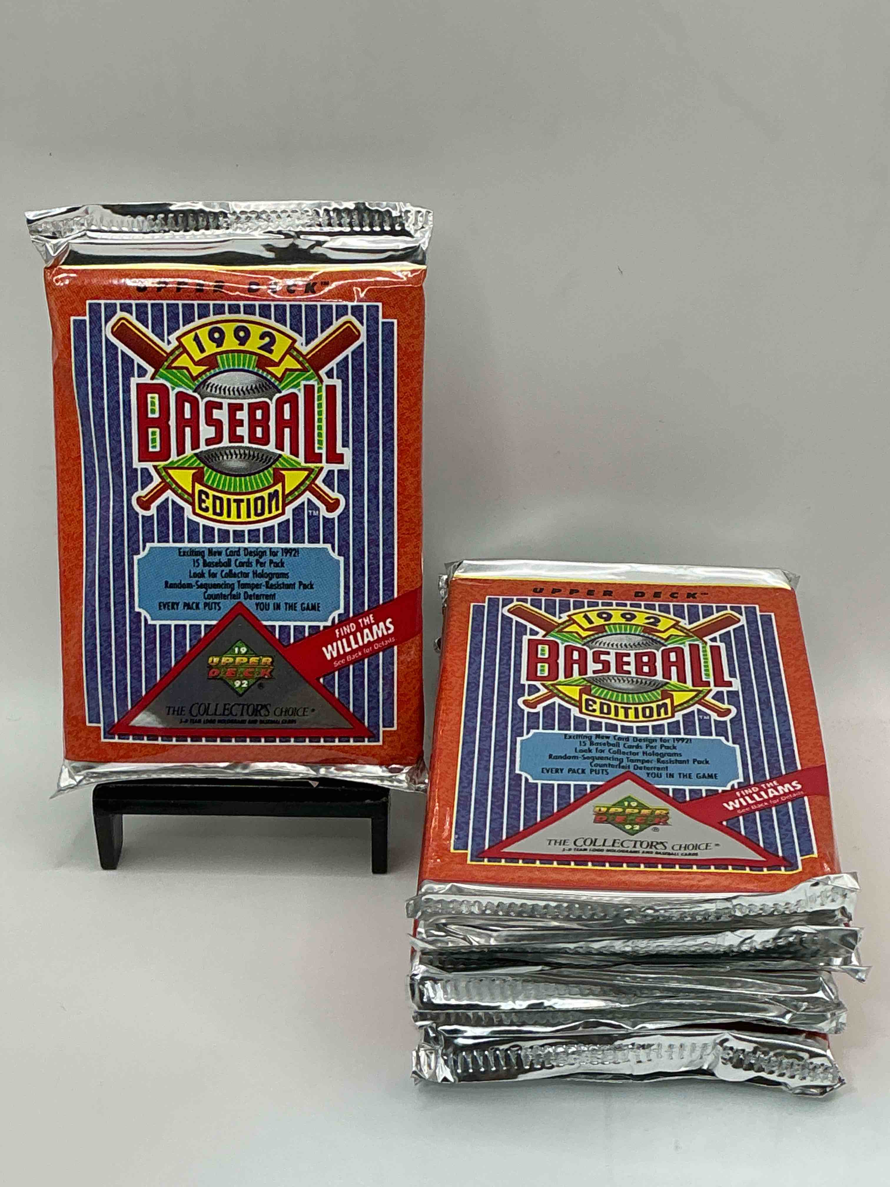 find the williams! 1992 edition upper deck baseball cards!  direct from original retail case! an uncommon find for sure! search for rookie cards from pedro martinez, manny ramirez & so much more! awesome, uncommon sports memorabilia!