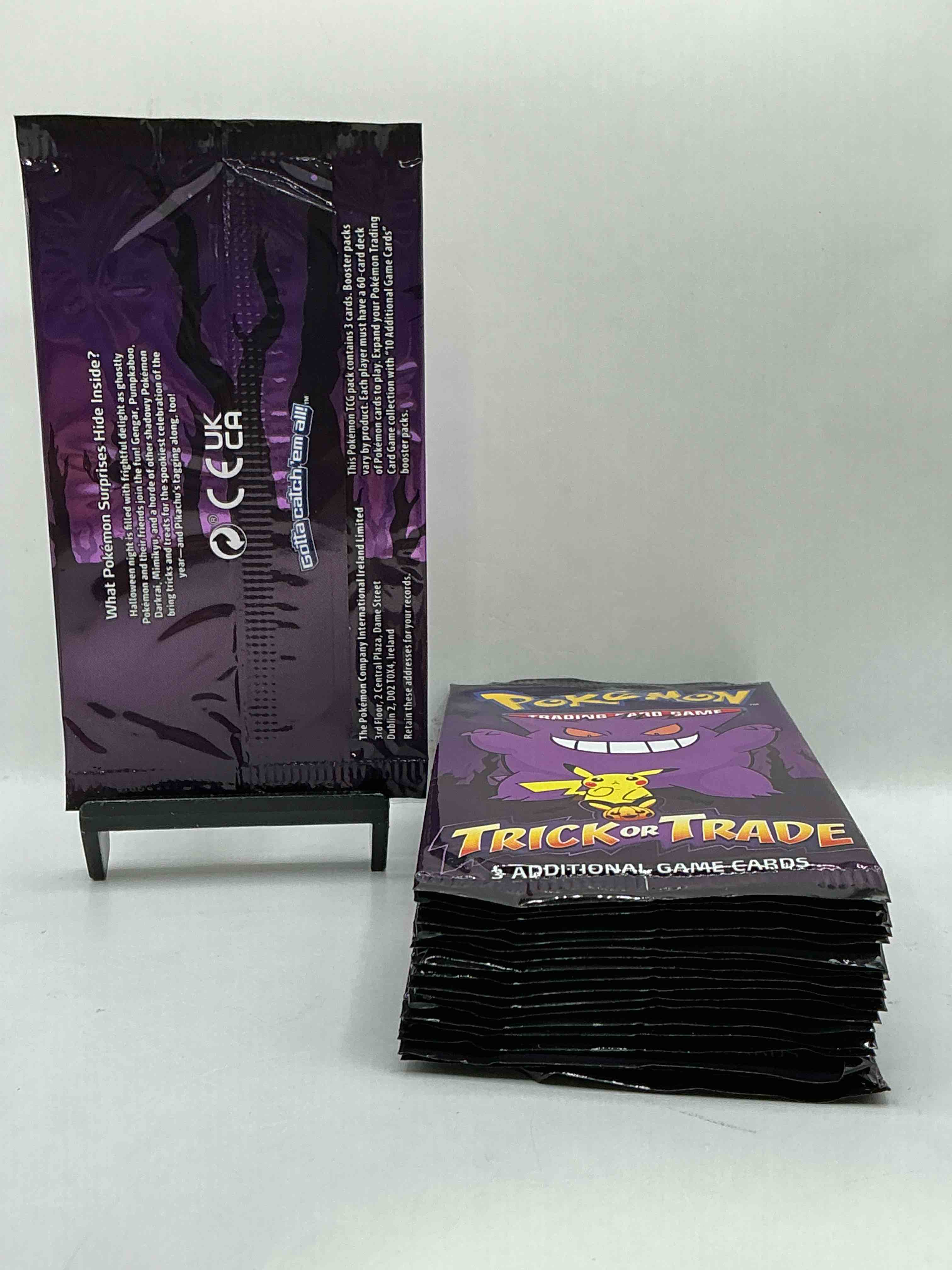 Condition photo showing New/Like New for pokémon packs! spooky trick or trade unopened packs! 3 cards per pack, from 2022! look for legendary monsters!