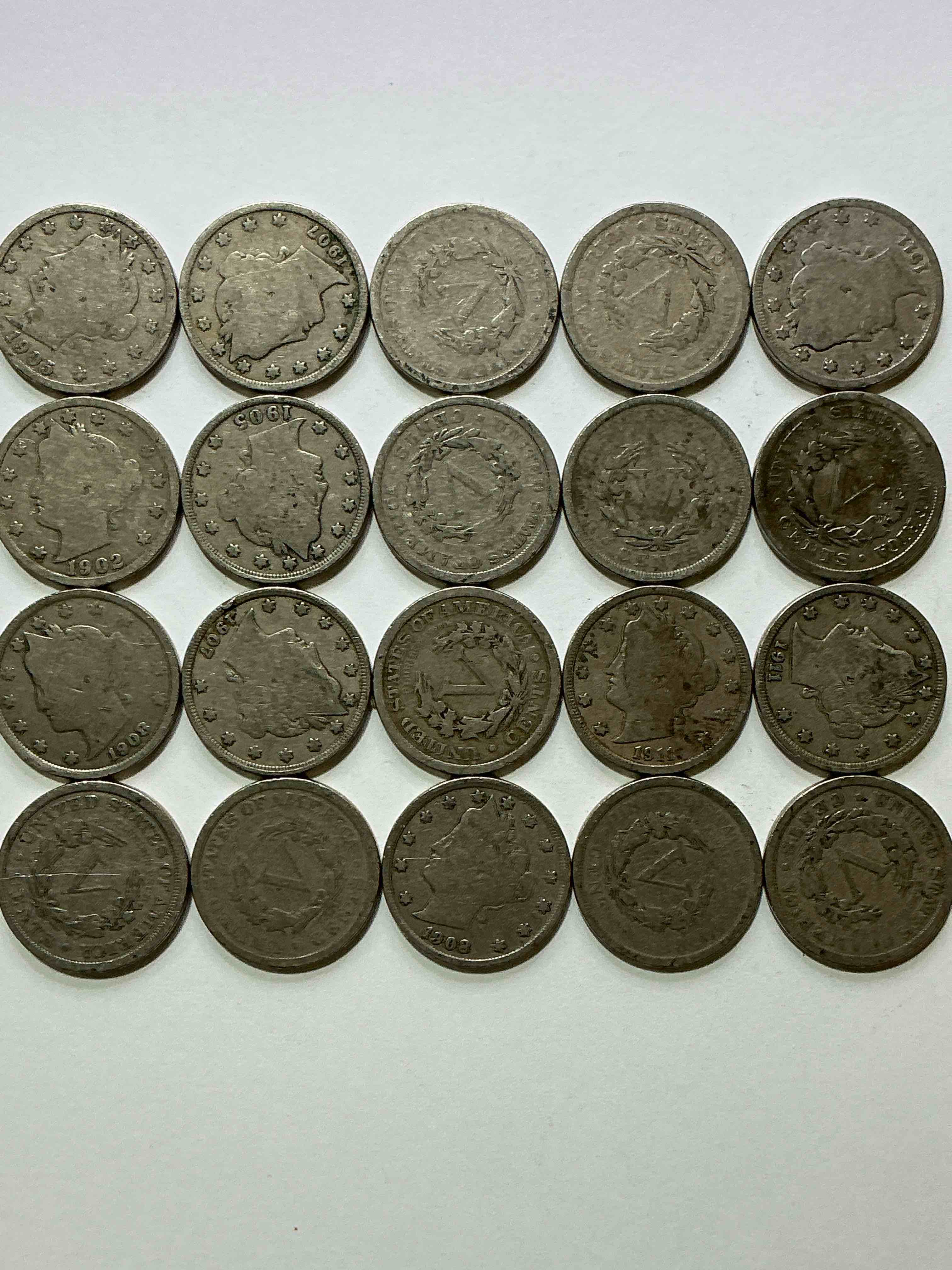 Condition photo showing Good Condition for antique u.s. v nickels! think of the history these coins have seen!, liberty head v nickels were minted up until 1913 & were the style of nickels before buffalo nickels. own some cool pieces of history! rare to see these coins with the "date on" in circulated condition!