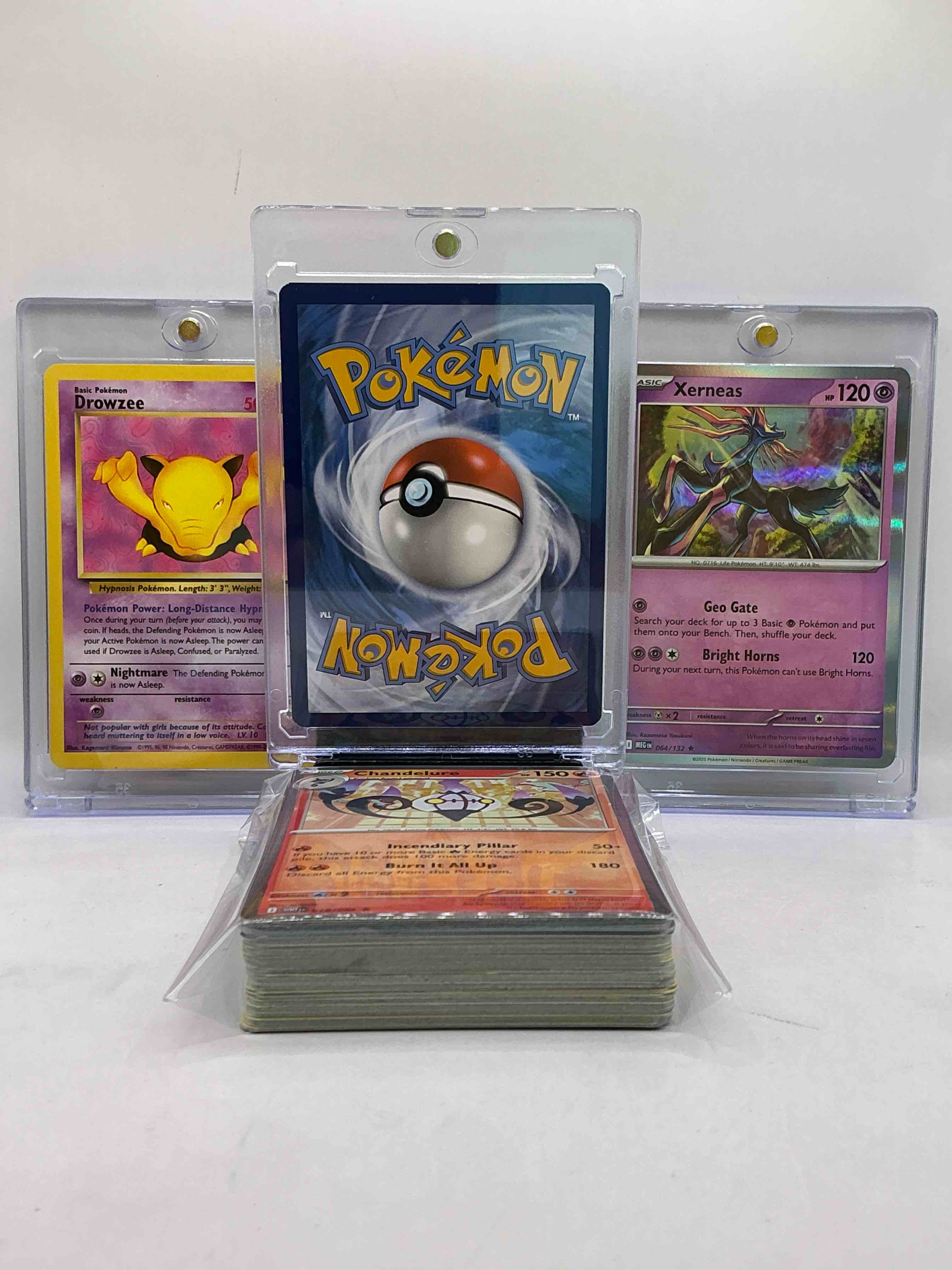 Condition photo showing New/Like New for pikachu holo basuc, drowzee vintage pokémon, xerneas holo & more! pokémon palooza! insane trio, along with 50 other pokémon heroes, holos, legends & commons- including 1 stage two rare holographic, 2 stage one rare holographic, 3 basic rare holographic, 4 common/ uncommon holographics (all stages), 2 stage two non holographic & 2 rares! also includes 36 non holo common/ uncommon basic & first stage cards trainers & energy too! perfect set for collectors & enthusiasts!