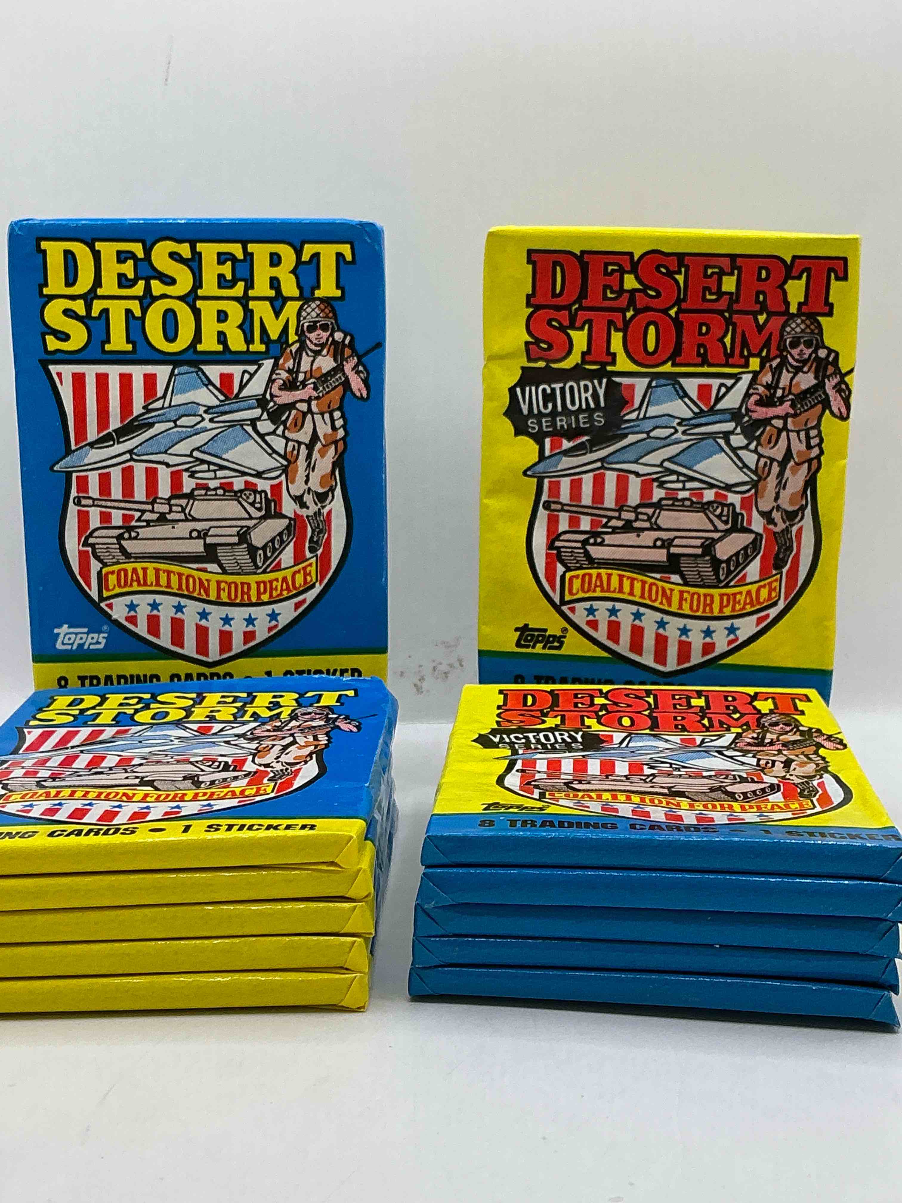 calling veterans! awesome 1991 desert storm coalition for peace unopened wax pack, direct from original sealed retail case! great gift for veterans!