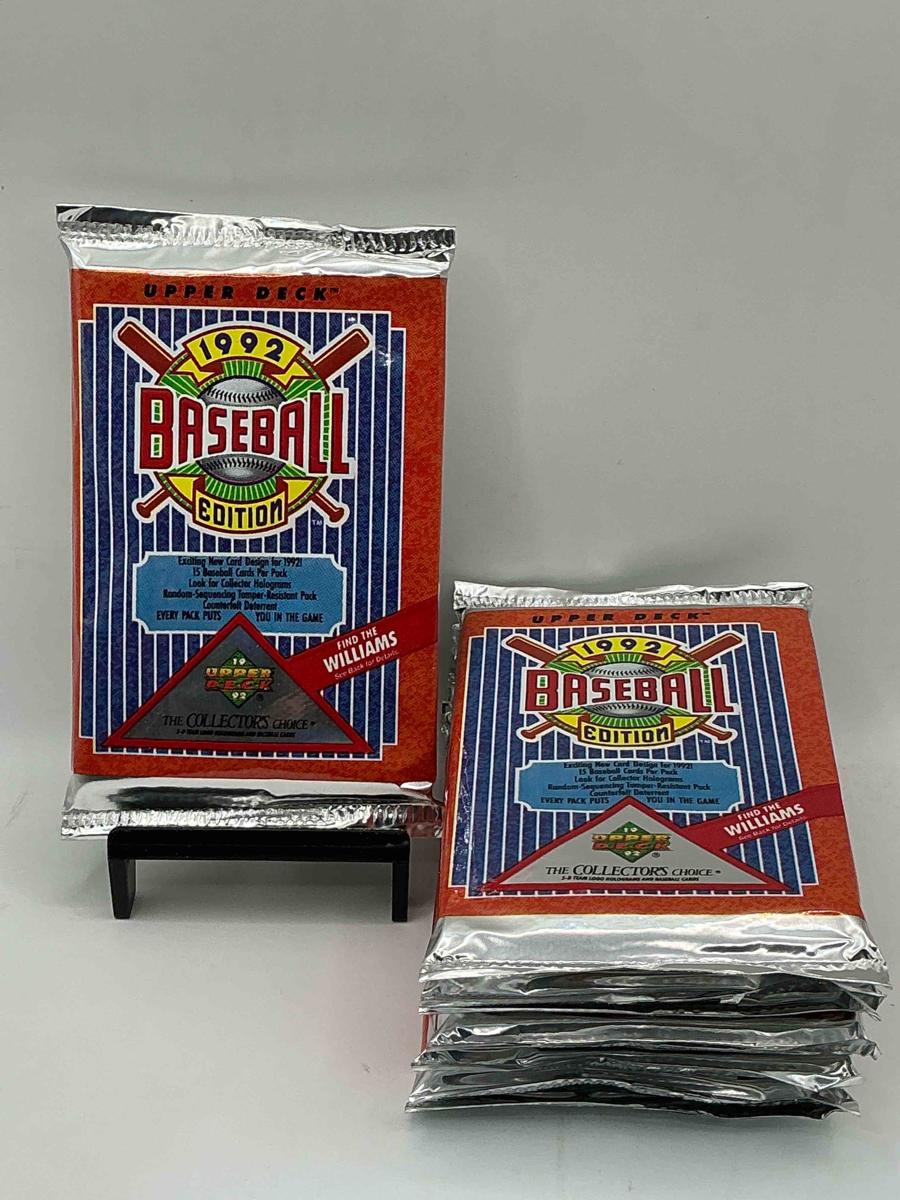 find the williams! 1992 edition upper deck baseball cards!  direct from original retail case! an uncommon find for sure! search for rookie cards from pedro martinez, manny ramirez & so much more! awesome, uncommon sports memorabilia!