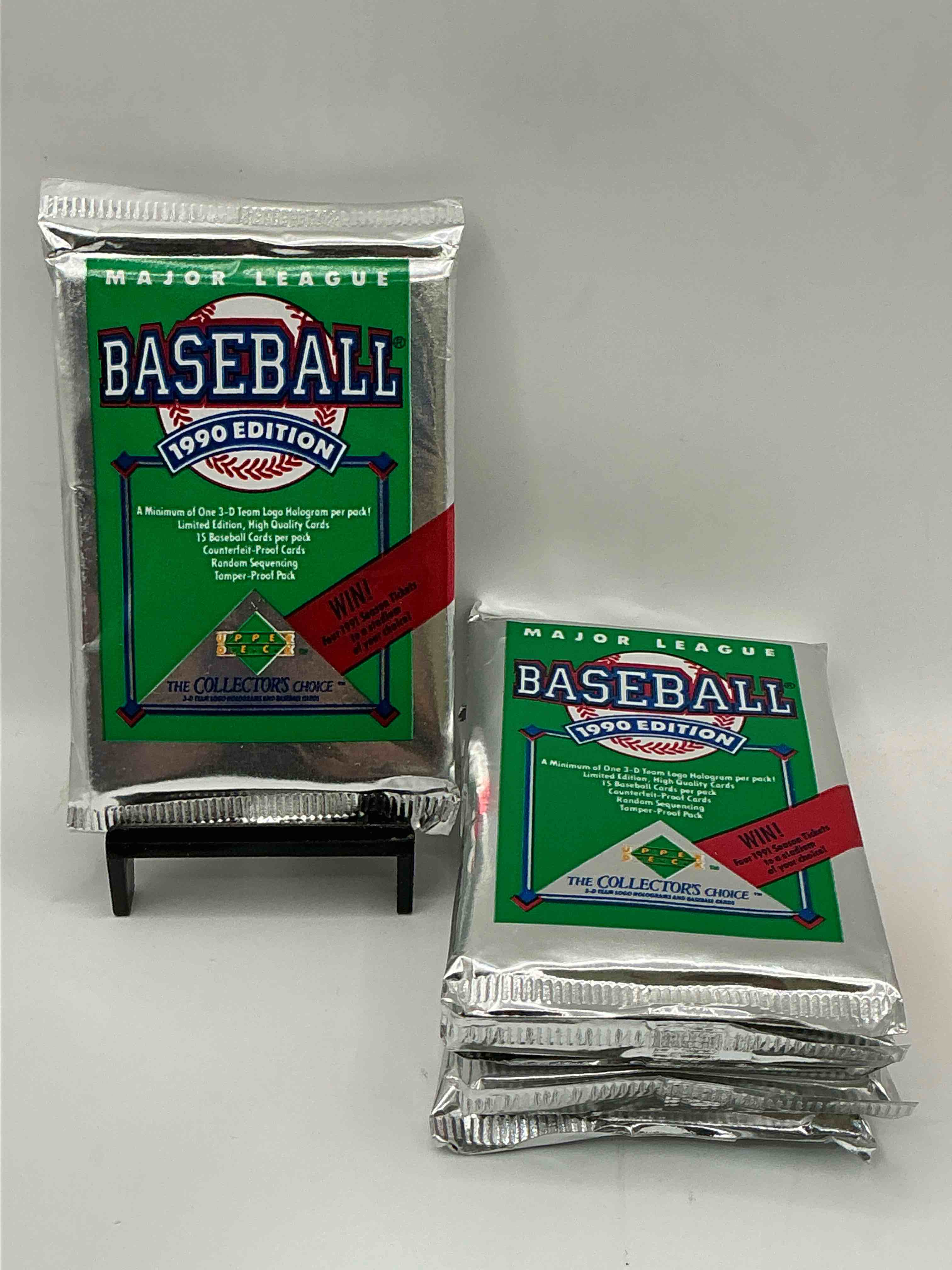 1990 upper deck baseball unopened sports trading card packs! direct from original box! look for possible collector's 3d team logo card! as well as early ken griffey jr. cards!