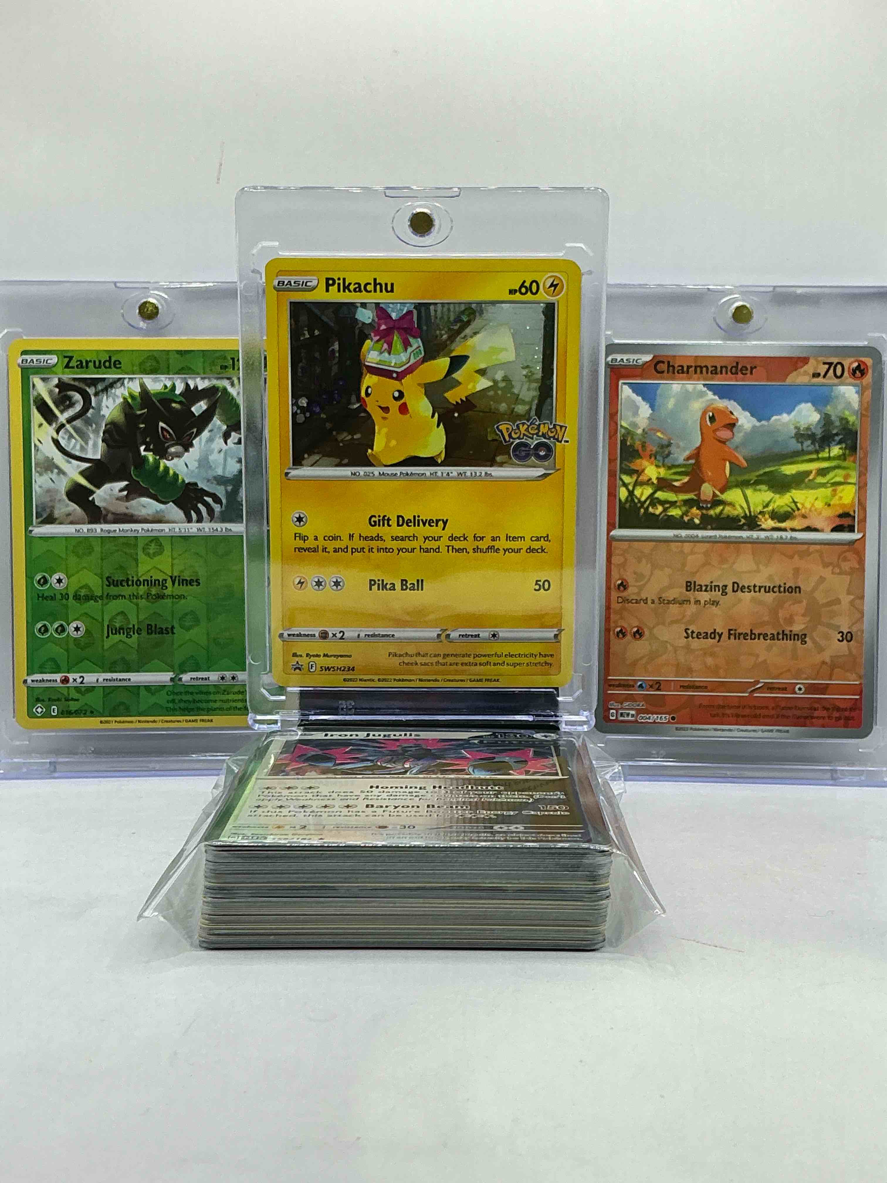Pikachu Pokémon GO Gift Delivery, Zarude Holo, Charmander Holo & More! WOW! Pokémon Palooza! These Awesome Cards Along With 50 Other Pokémon Heroes, Holos, Legends & Commons- Including 1 Stage Two Rare Holographic, 2 Stage One Rare Holographic, 3 Basic Rare Holographic, 4 Common/ Uncommon Holographics (All Stages), 2 Stage Two Non Holographic & 2 Rares! Also Includes 36 Non Holo Common/ Uncommon Basic & First Stage Cards Trainers & Energy Too! Perfect Set For Collectors & Enthusiasts!, 