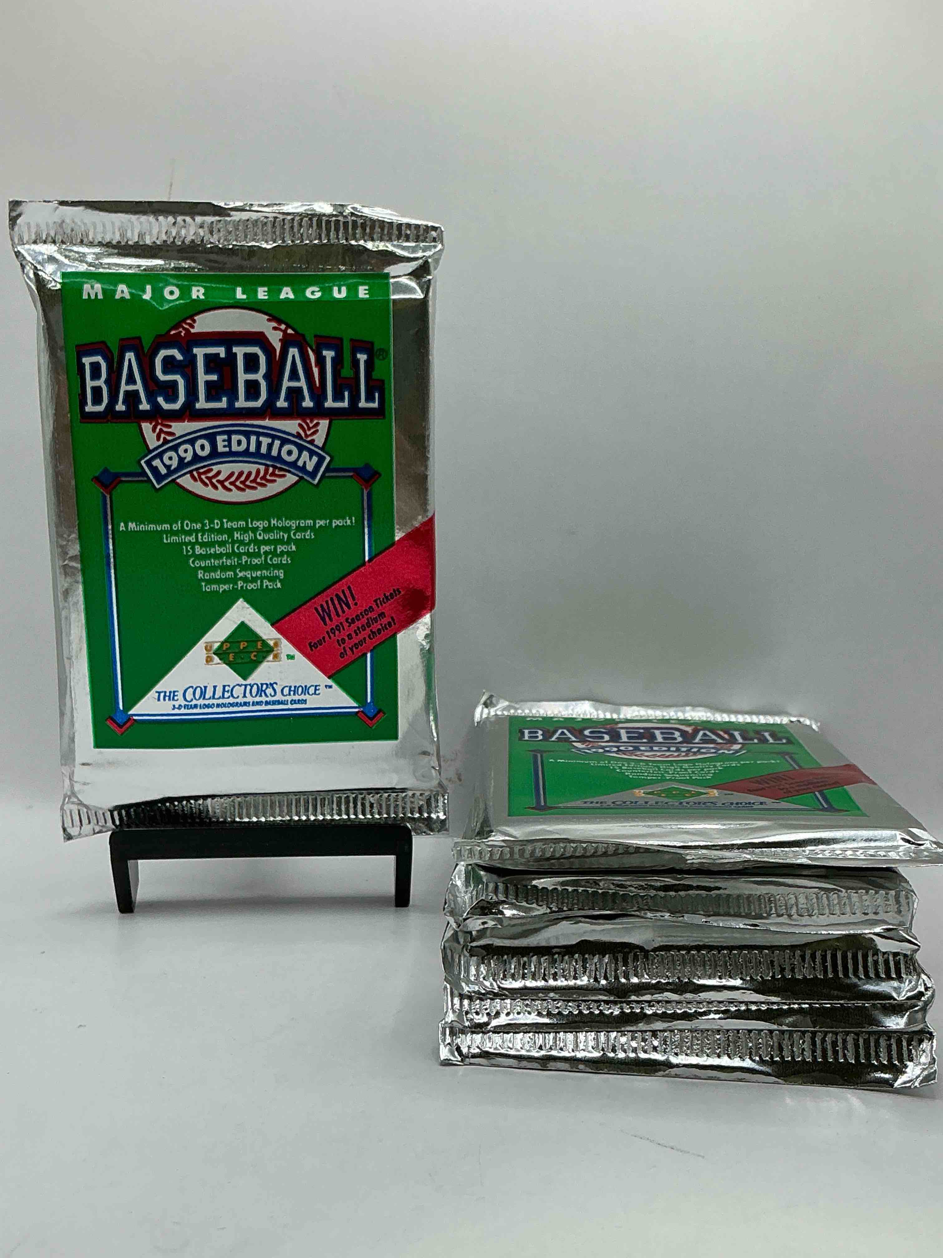 1990 Upper Deck Baseball Unopened Sports Trading Card Packs! Direct From Original Box! Look For Possible Collector's 3D Team Logo Card! As Well As Early Ken Griffey Jr. Cards!