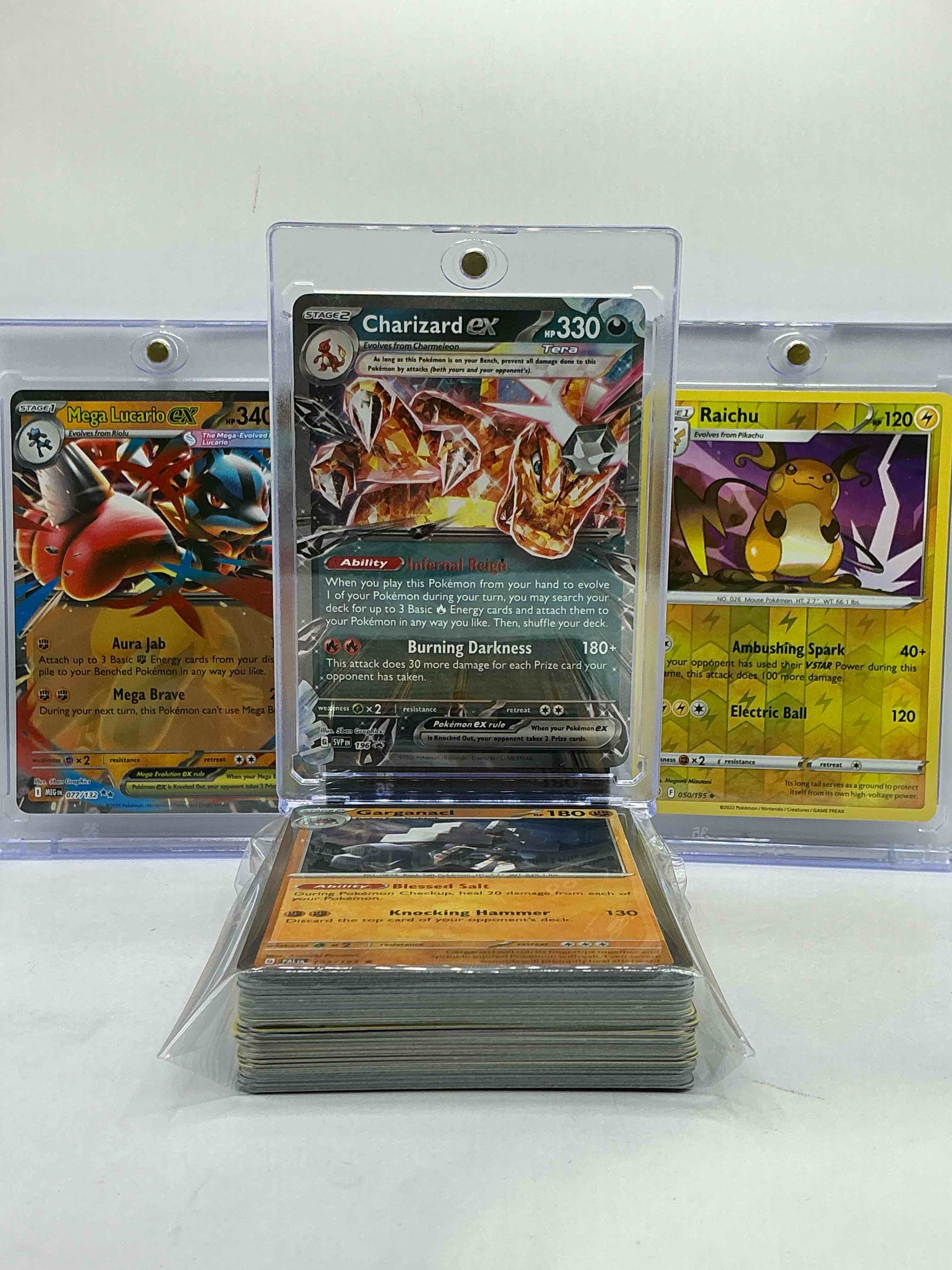 Charizard EX, Mega Lucario EX & Raichu Holo! These Three Incredible Monsters, Along With 50 Other Pokémon Heroes, Holos, Legends & Commons- Including 1 Stage Two Rare Holographic, 2 Stage One Rare Holographic, 3 Basic Rare Holographic, 4 Common/ Uncommon Holographics (All Stages), 2 Stage Two Non Holographic & 2 Rares! Also Includes 36 Non Holo Common/ Uncommon Basic & First Stage Cards Trainers & Energy Too! Perfect Set For Collectors & Enthusiasts!