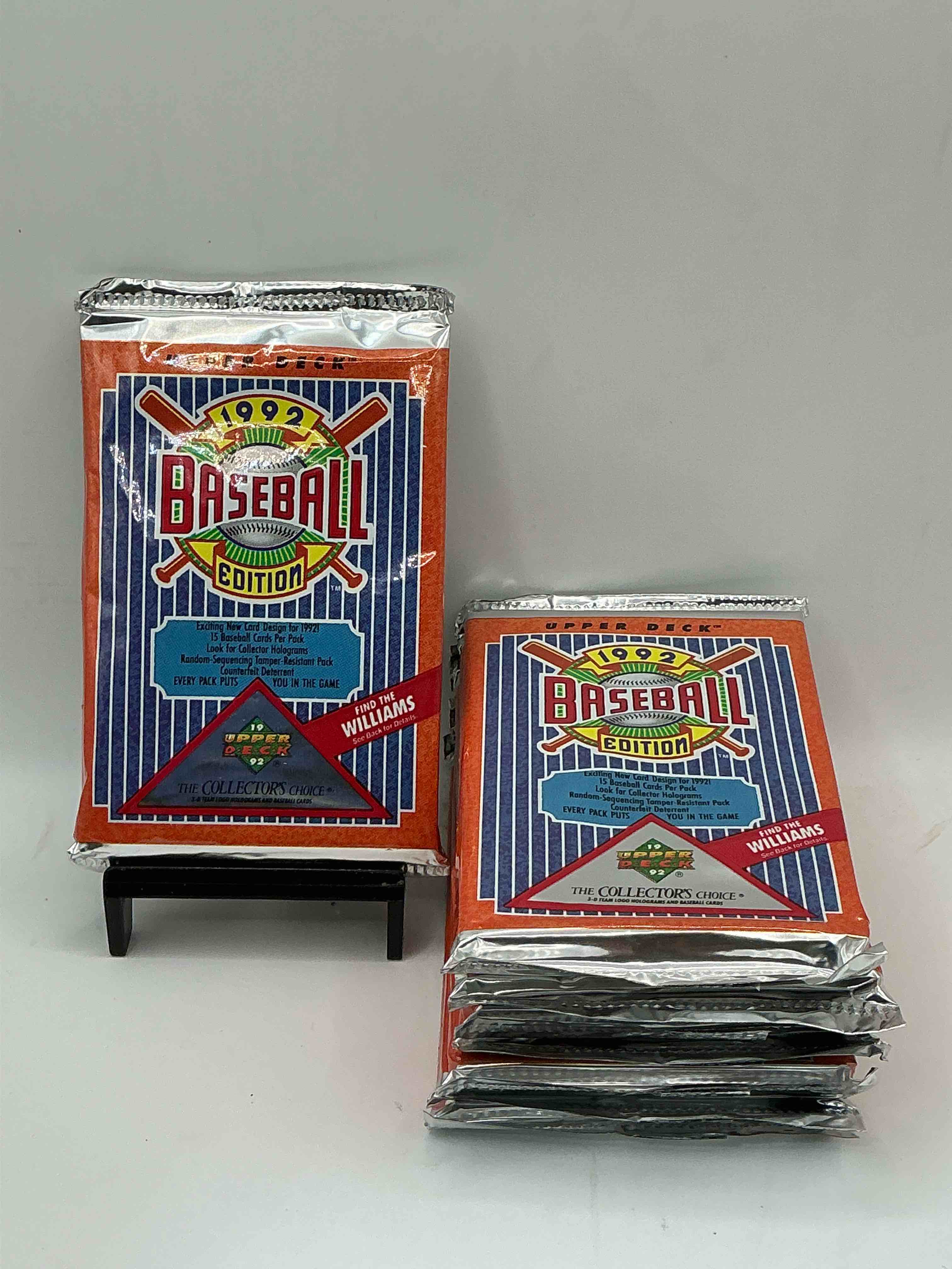 find the williams! 1992 edition upper deck baseball cards!  direct from original retail case! an uncommon find for sure! search for rookie cards from pedro martinez, manny ramirez & so much more! awesome, uncommon sports memorabilia!